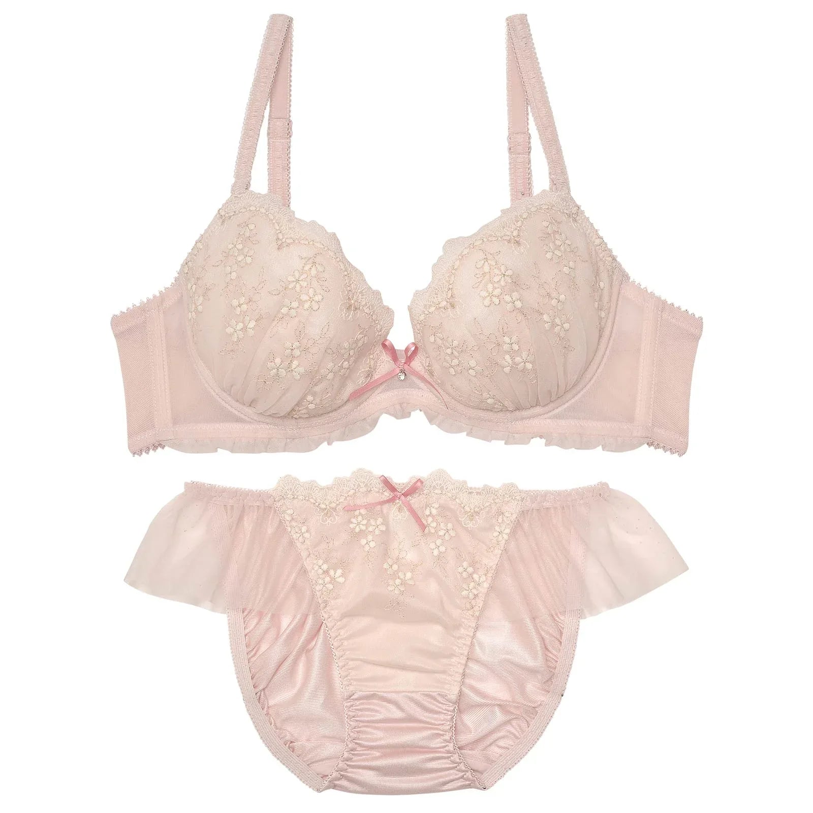 シャイニーピュアフラワーブラジャー&フルバックショーツ - 【公式】247Lingerie
