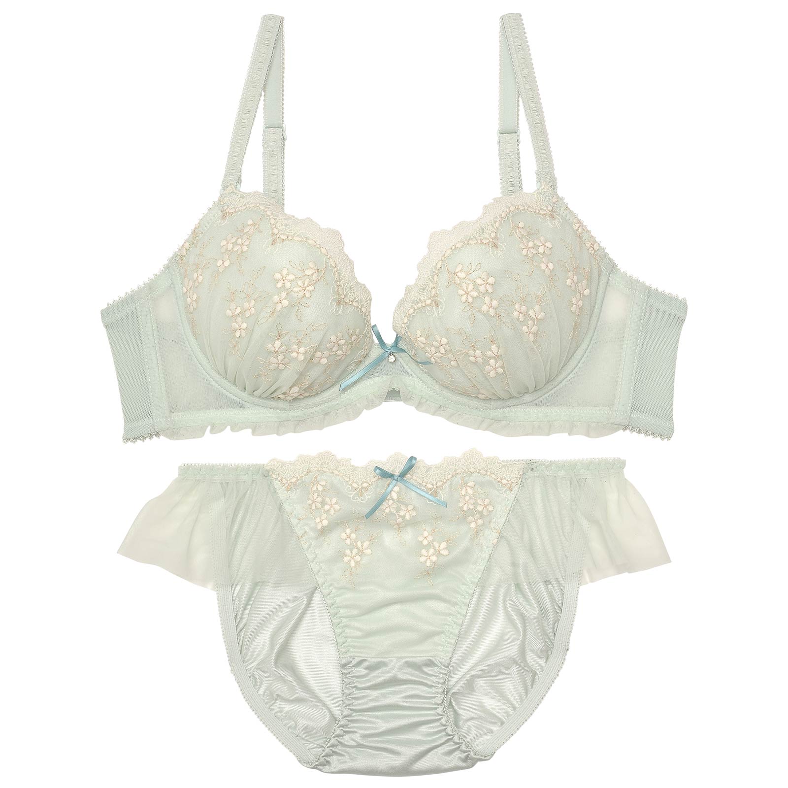 シャイニーピュアフラワーブラジャー&フルバックショーツ