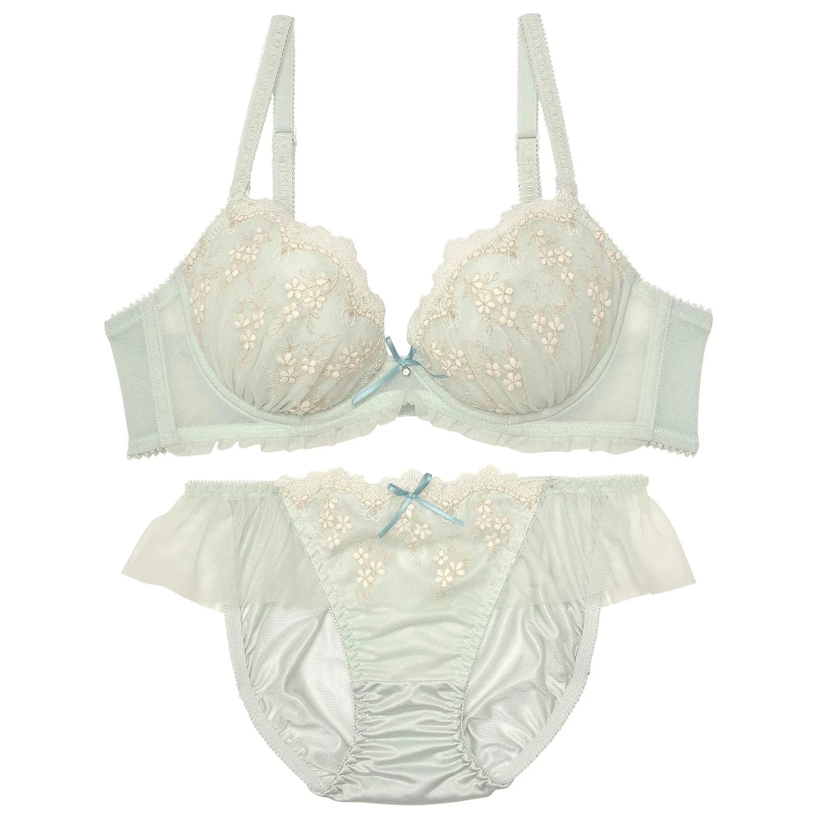 シャイニーピュアフラワーブラジャー&フルバックショーツ - 【公式】247Lingerie