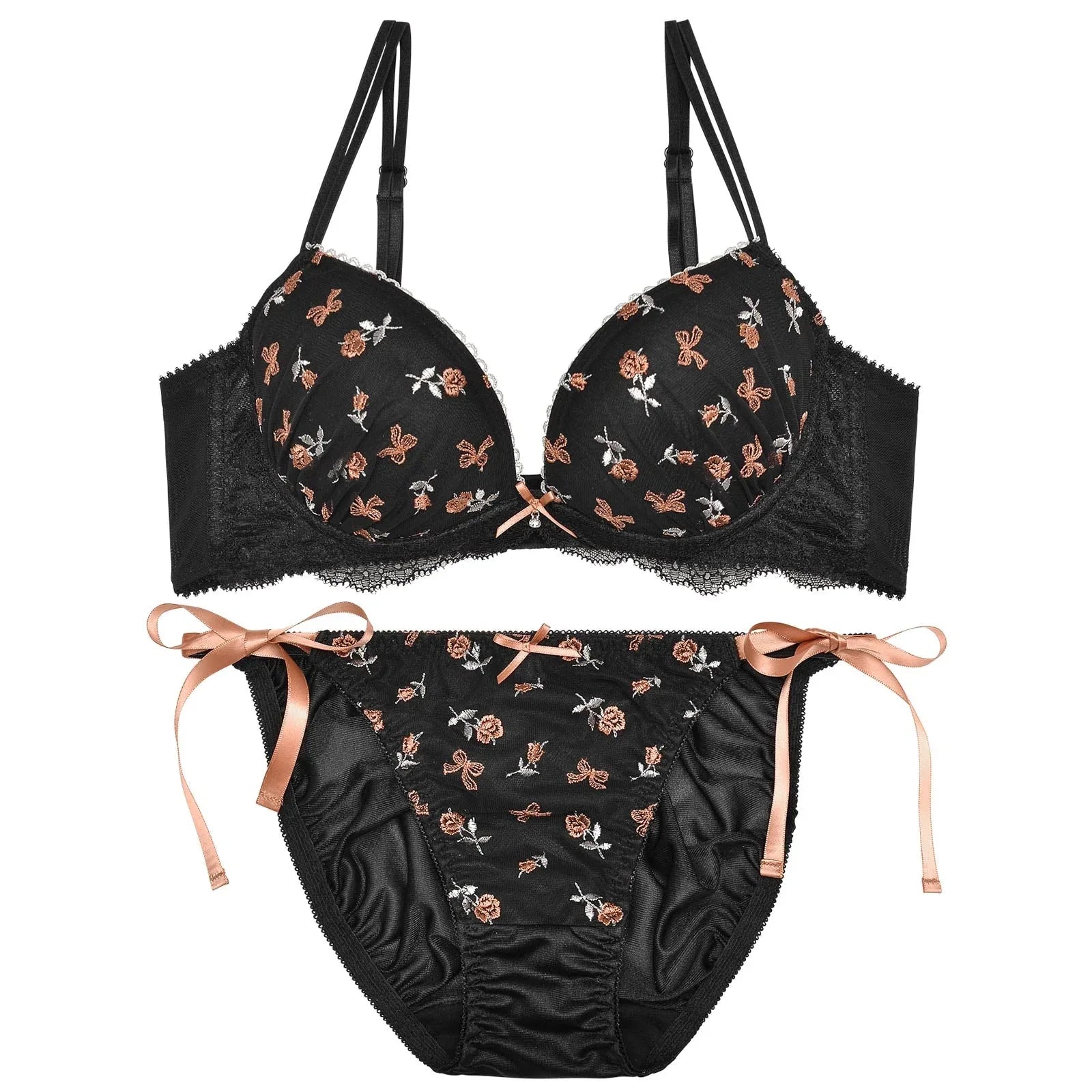 ファンシーリボンローズブラジャー&フルバックショーツ - 【公式】247Lingerie