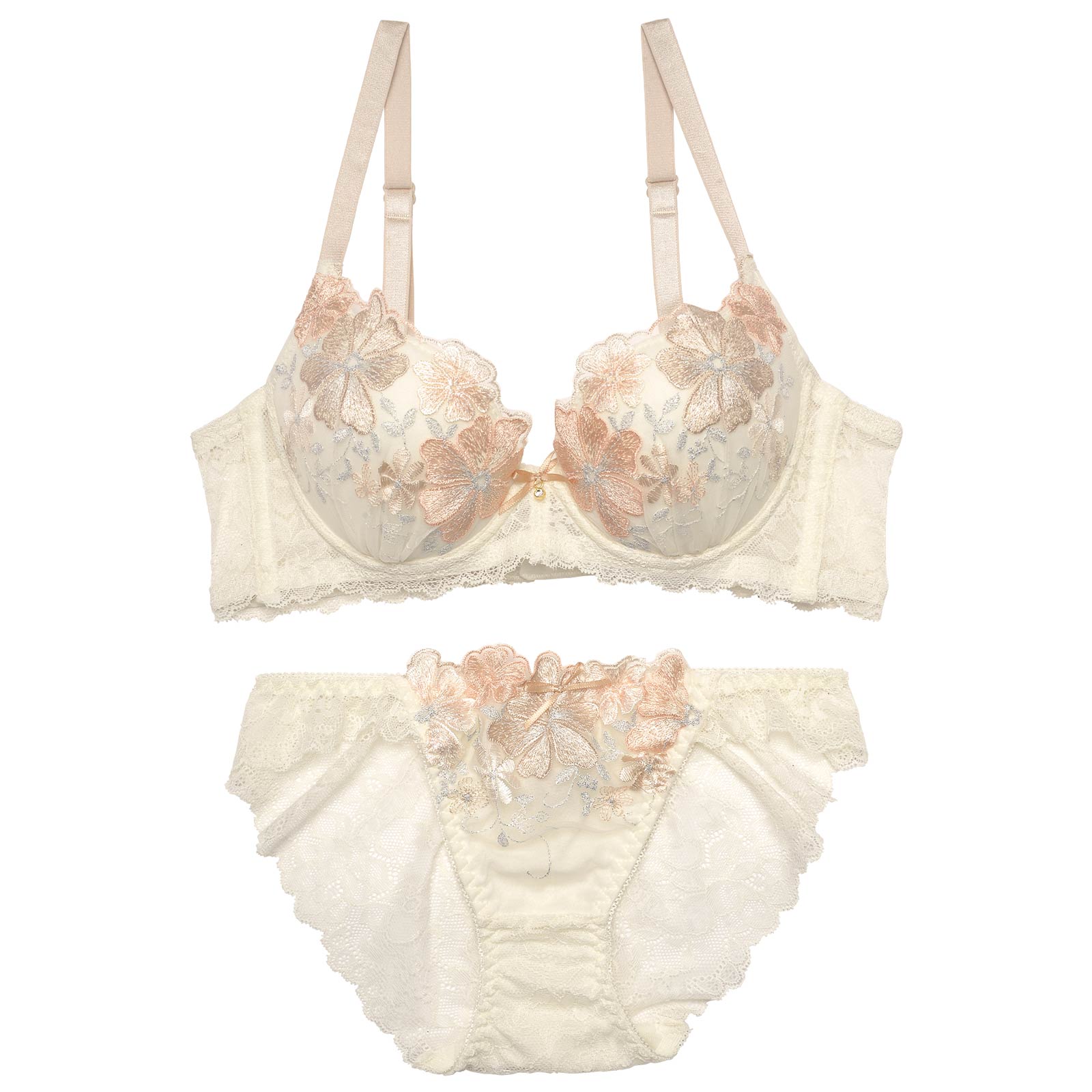 パステルメルティフラワー育乳脇高ブラジャー&バック透けフルバックショーツ