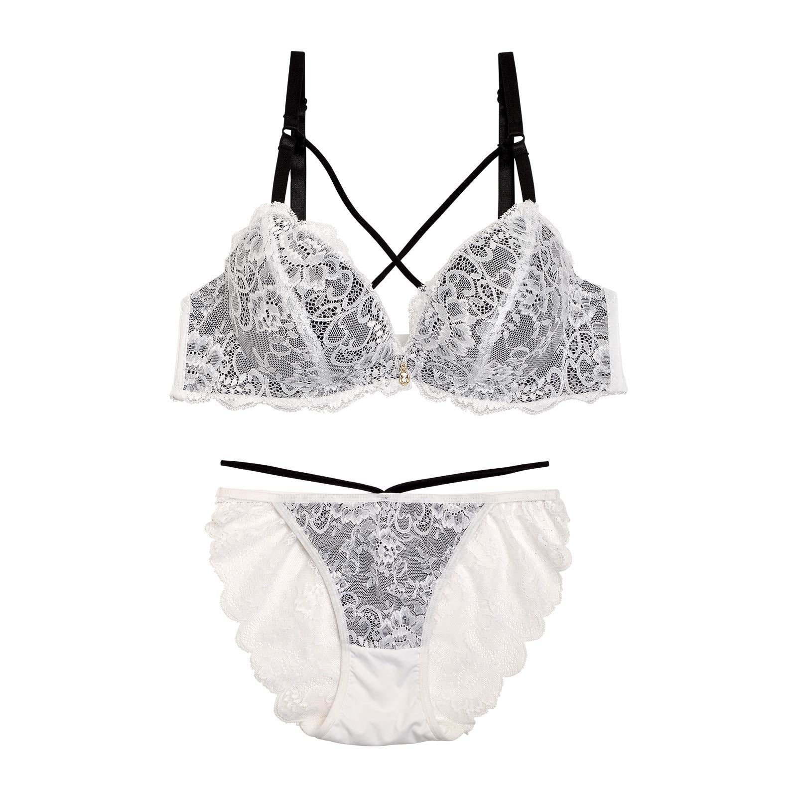 ストリングレースブラジャー&バック透けフルバックショーツ
