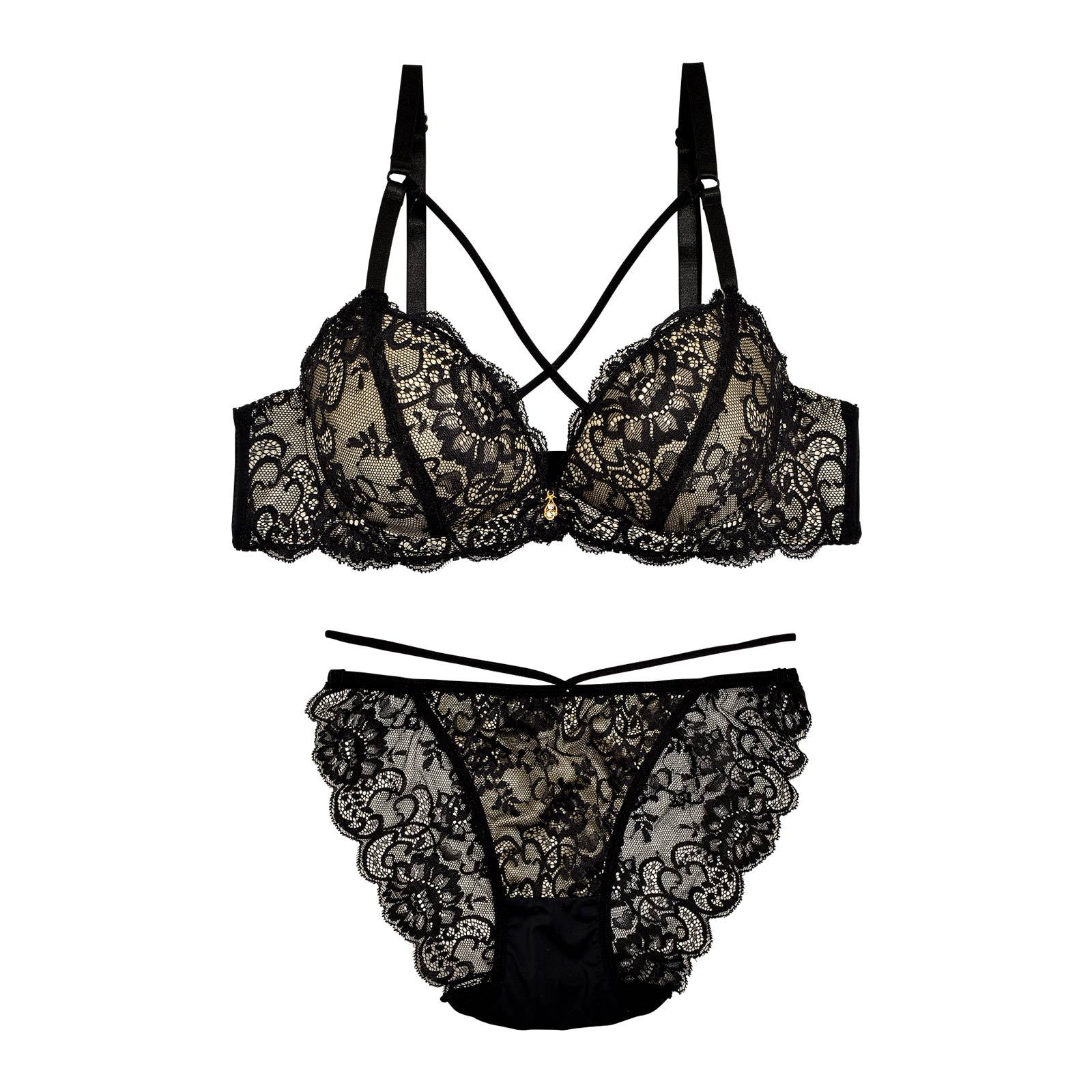ストリングレースブラジャー&バック透けフルバックショーツ