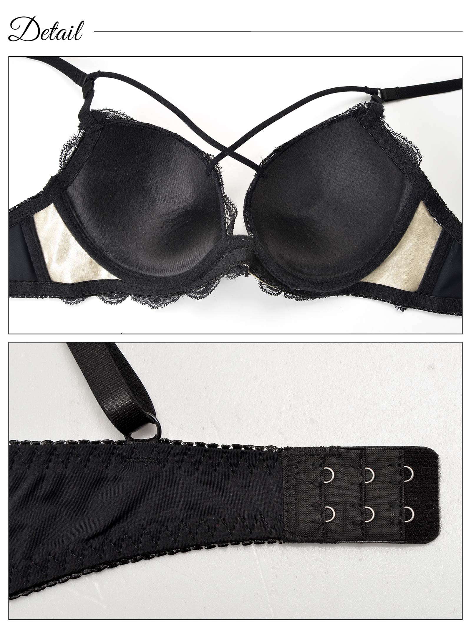 ストリングレースブラジャー&バック透けフルバックショーツ