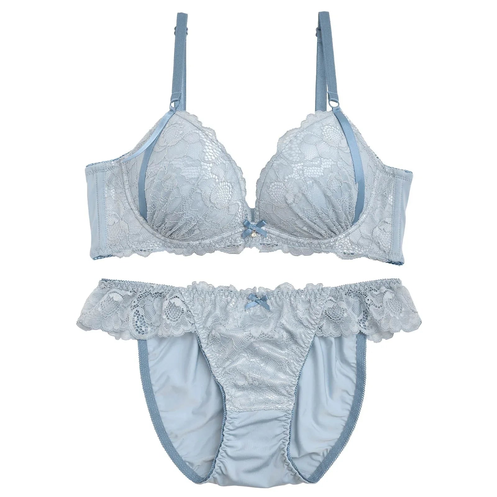 2/5再販!【ノンワイヤー】バイカラーラインフラワーレース育乳脇高ブラジャー&フルバックショーツ - 【公式】247Lingerie