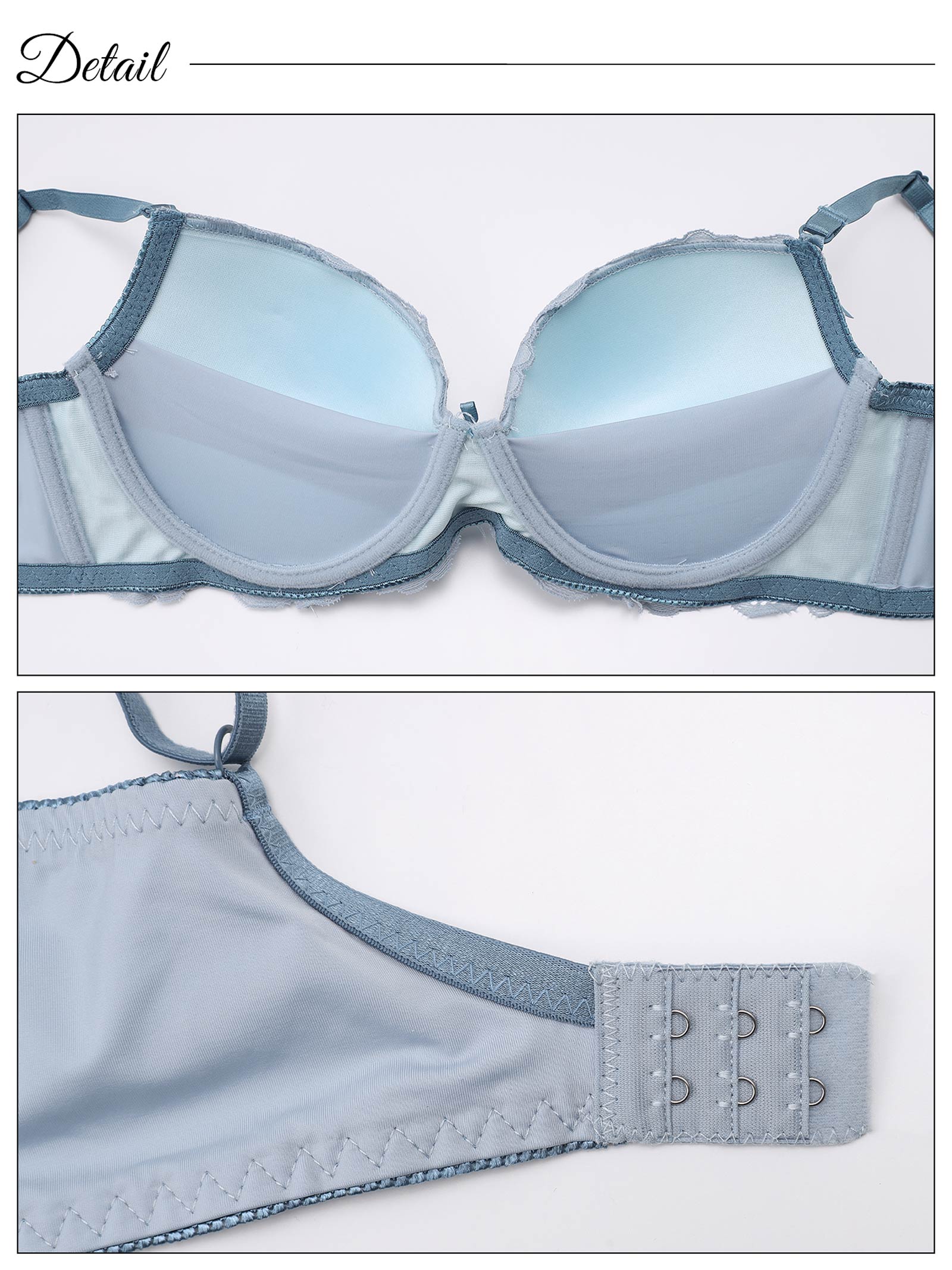 【ノンワイヤー】【EFサイズ】バイカラーラインフラワーレース育乳脇高ブラジャー&フルバックショーツ