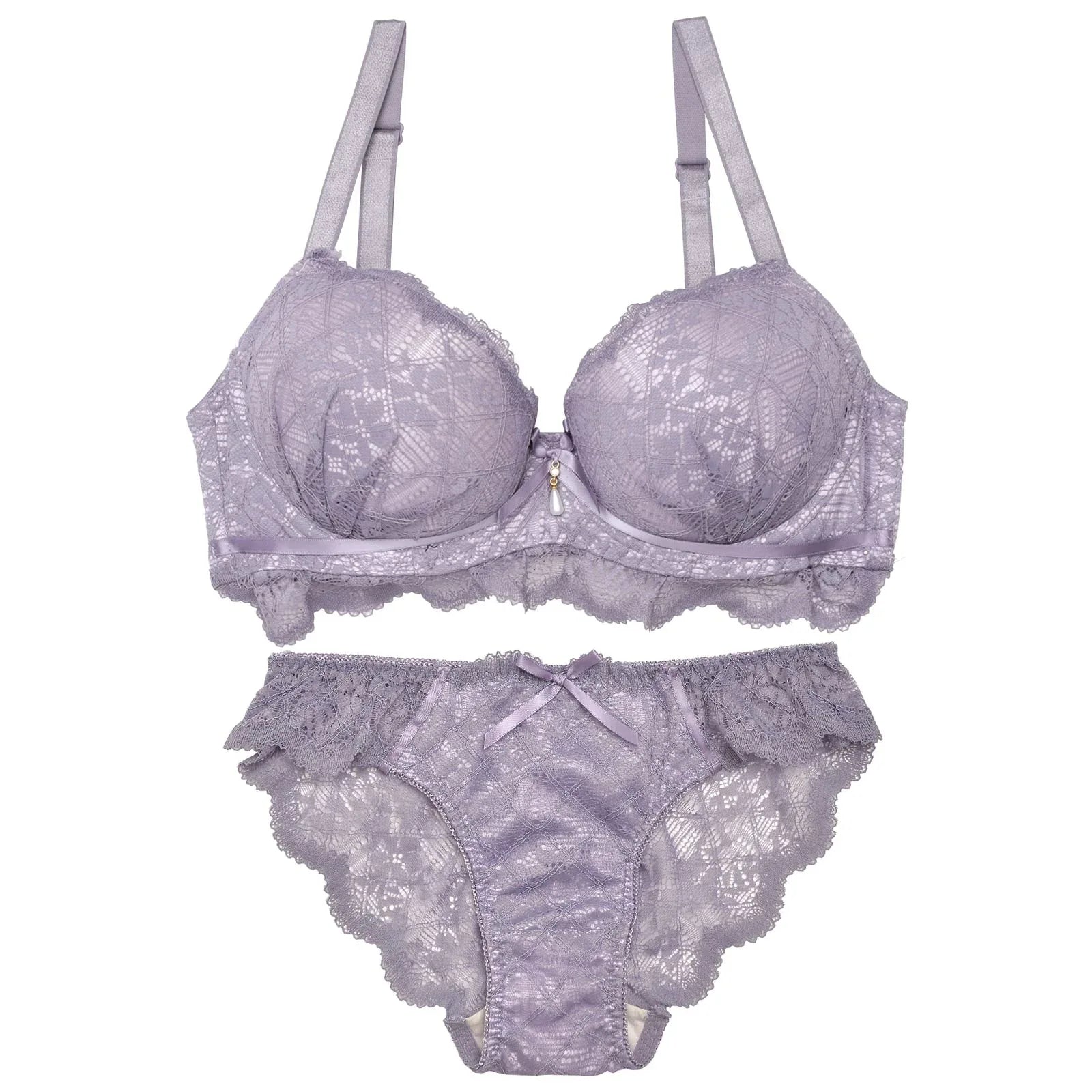 1/24再販!【EFサイズ】レーシィスカラップブラジャー&バック透けフルバックショーツ - 【公式】247Lingerie