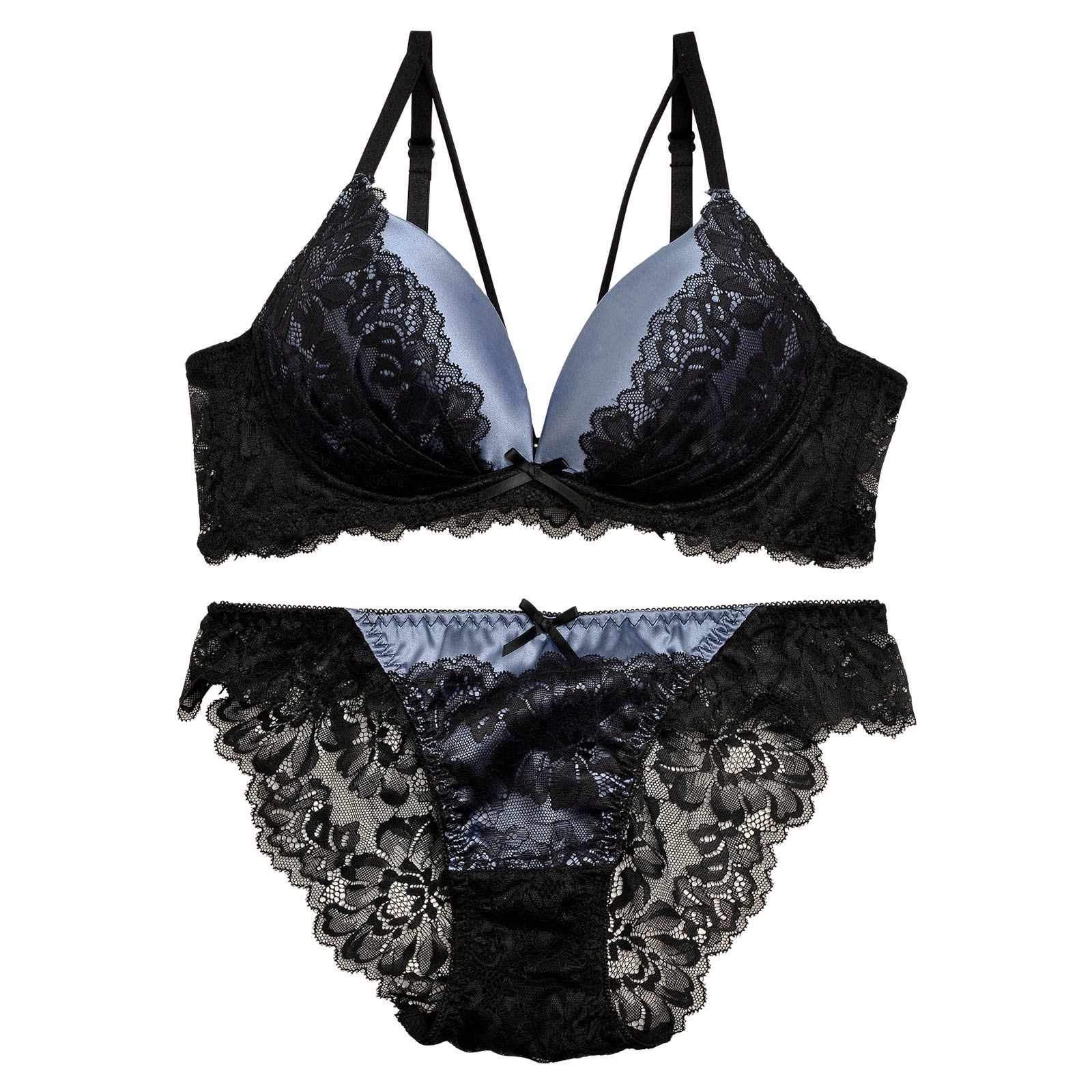 11/20再販!【三上悠亜着用】バイカラーフラワーレースサテンブラジャー&バック透けフルバックショーツ