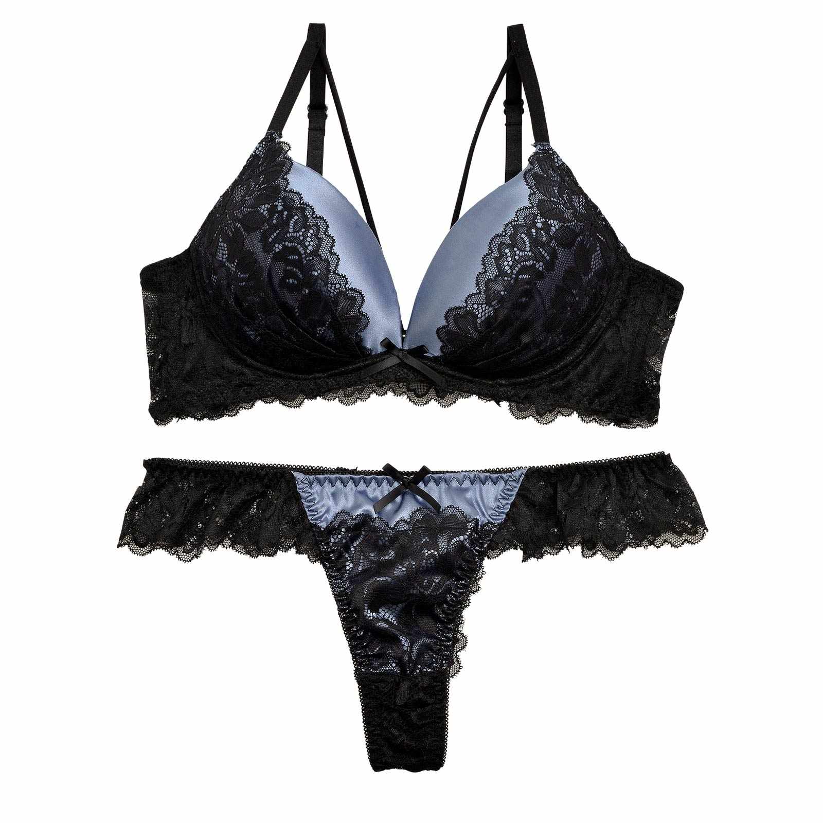 11/20再販!【三上悠亜着用】【GHサイズ】バイカラーフラワーレースサテンブラジャー&バック透けTバックショーツ