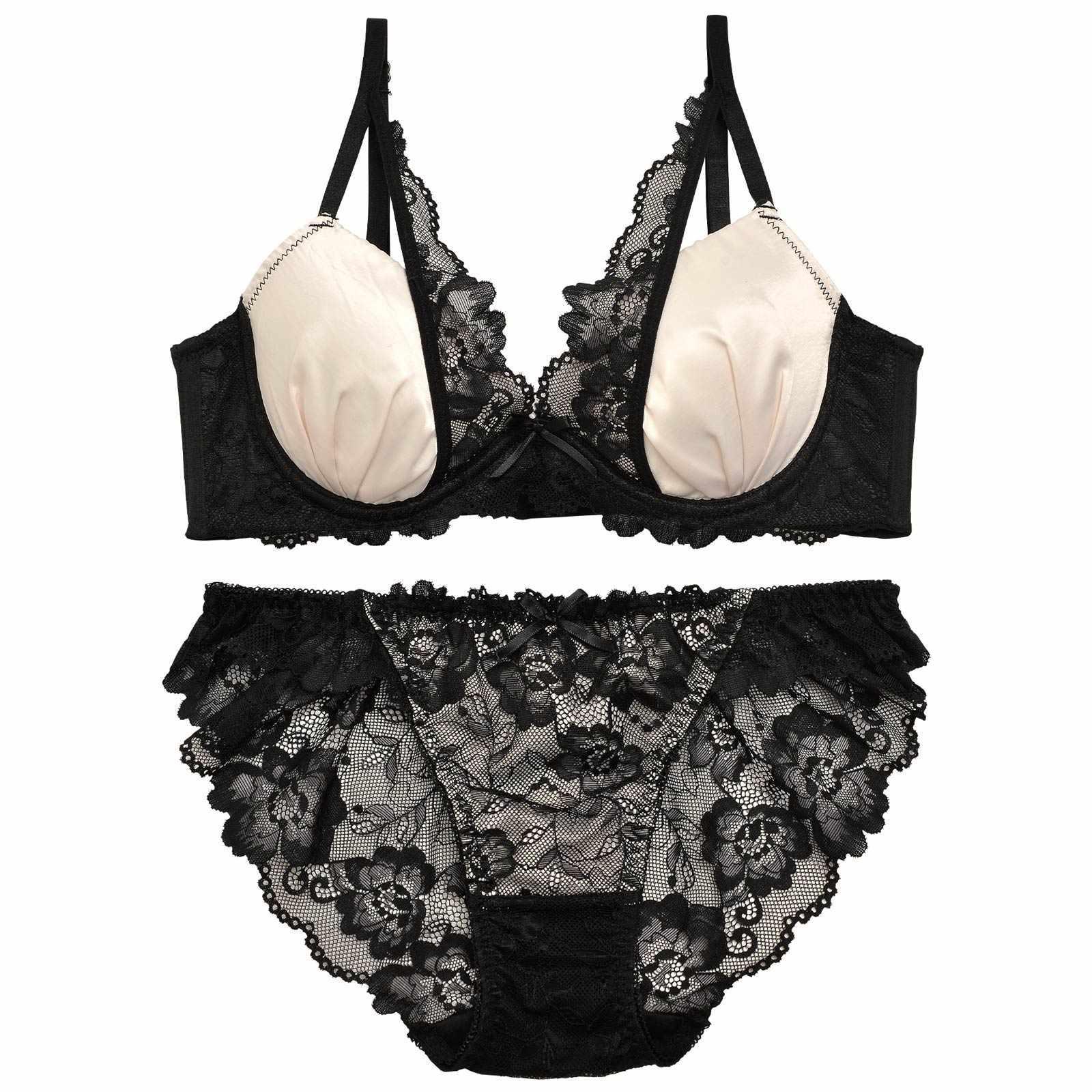 2/21再販!ジュエリーサテンレース育乳脇高ブラジャー&バック透けフルバックショーツ - 【公式】247Lingerie