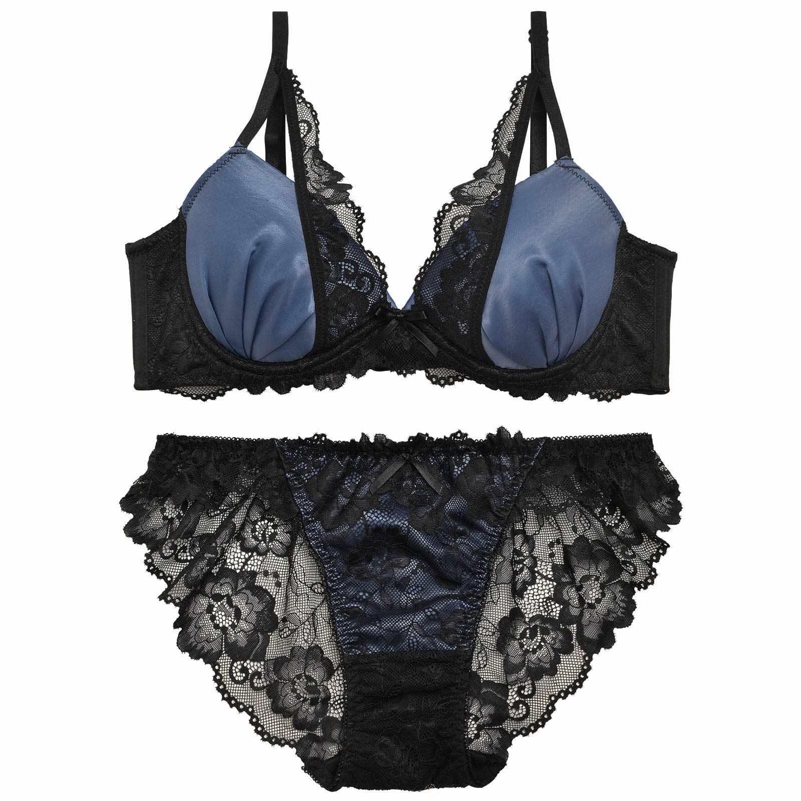 2/21再販!ジュエリーサテンレース育乳脇高ブラジャー&バック透けフルバックショーツ - 【公式】247Lingerie