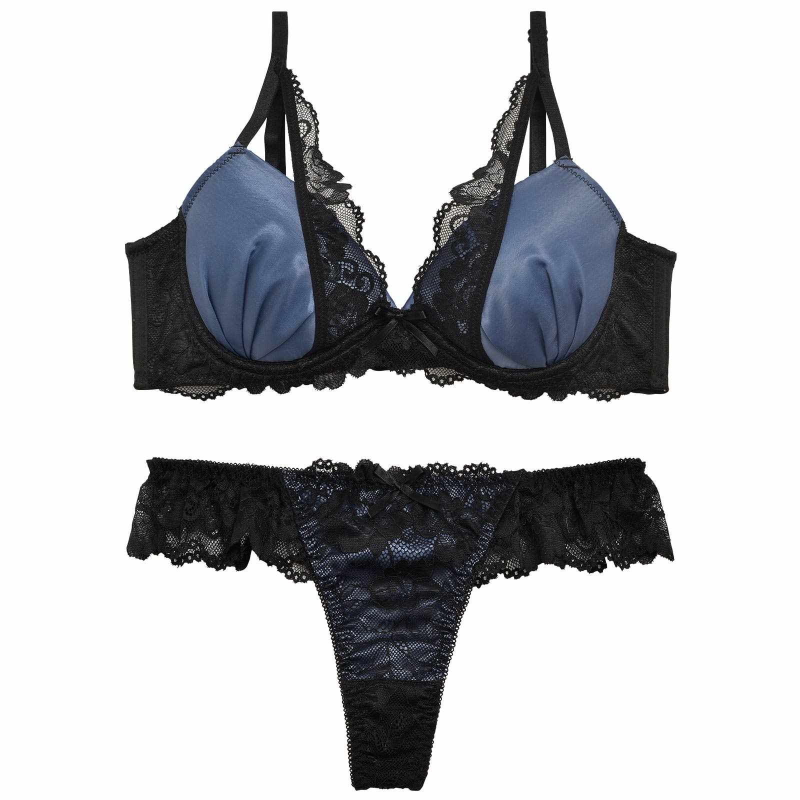 2/21再販!ジュエリーサテンレース育乳脇高ブラジャー&バック透けTバックショーツ - 【公式】247Lingerie