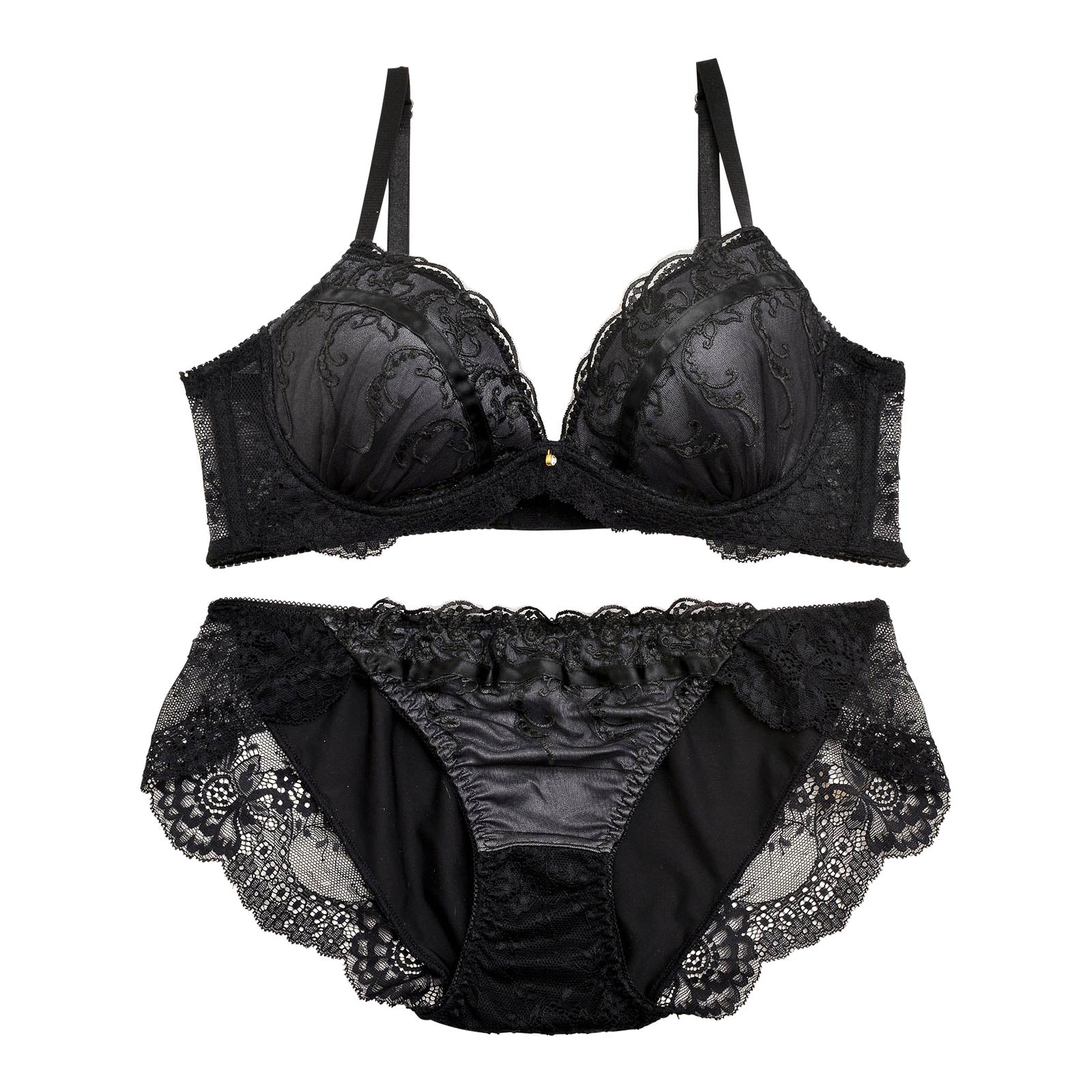 11/27再販!クラシカルラインレース育乳脇高ブラジャー&フルバックショーツ