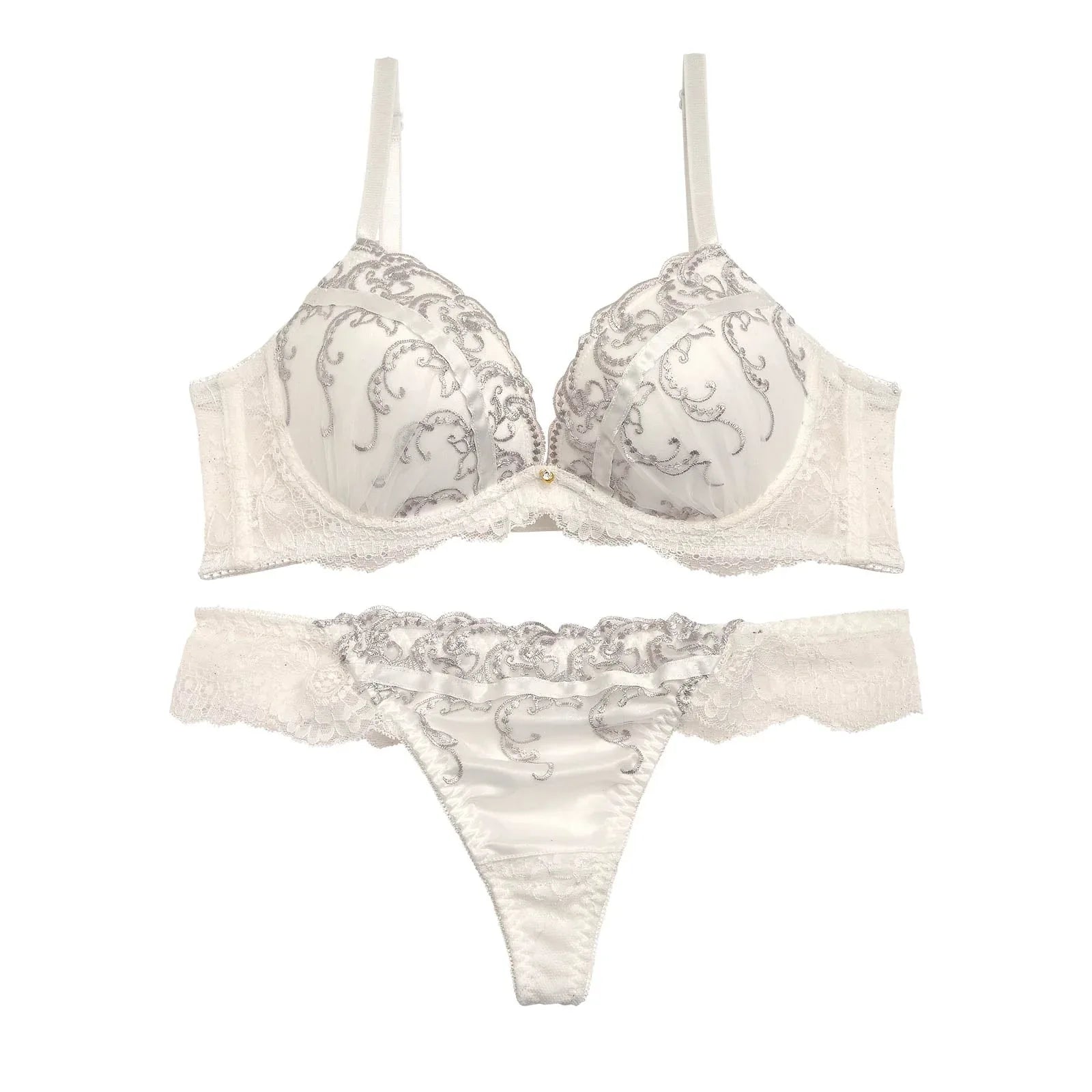 クラシカルラインレース育乳脇高ブラジャー&Tバックショーツ - 【公式】247Lingerie