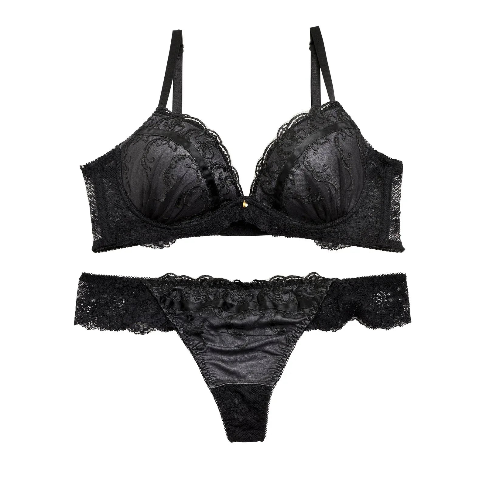 クラシカルラインレース育乳脇高ブラジャー&Tバックショーツ - 【公式】247Lingerie