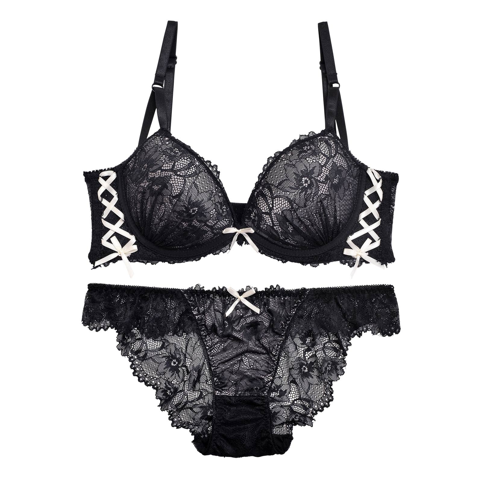 1/15再販!【三上悠亜着用】【GHサイズ】シャルムレースアップ育乳脇高ブラジャー&バック透けフルバックショーツ