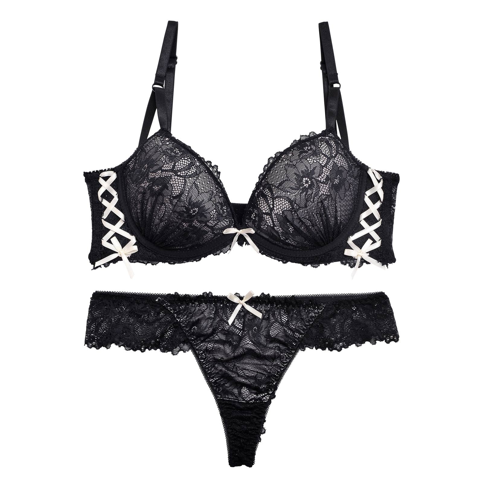 【三上悠亜着用】シャルムレースアップ育乳脇高ブラジャー&バック透けTバックショーツ