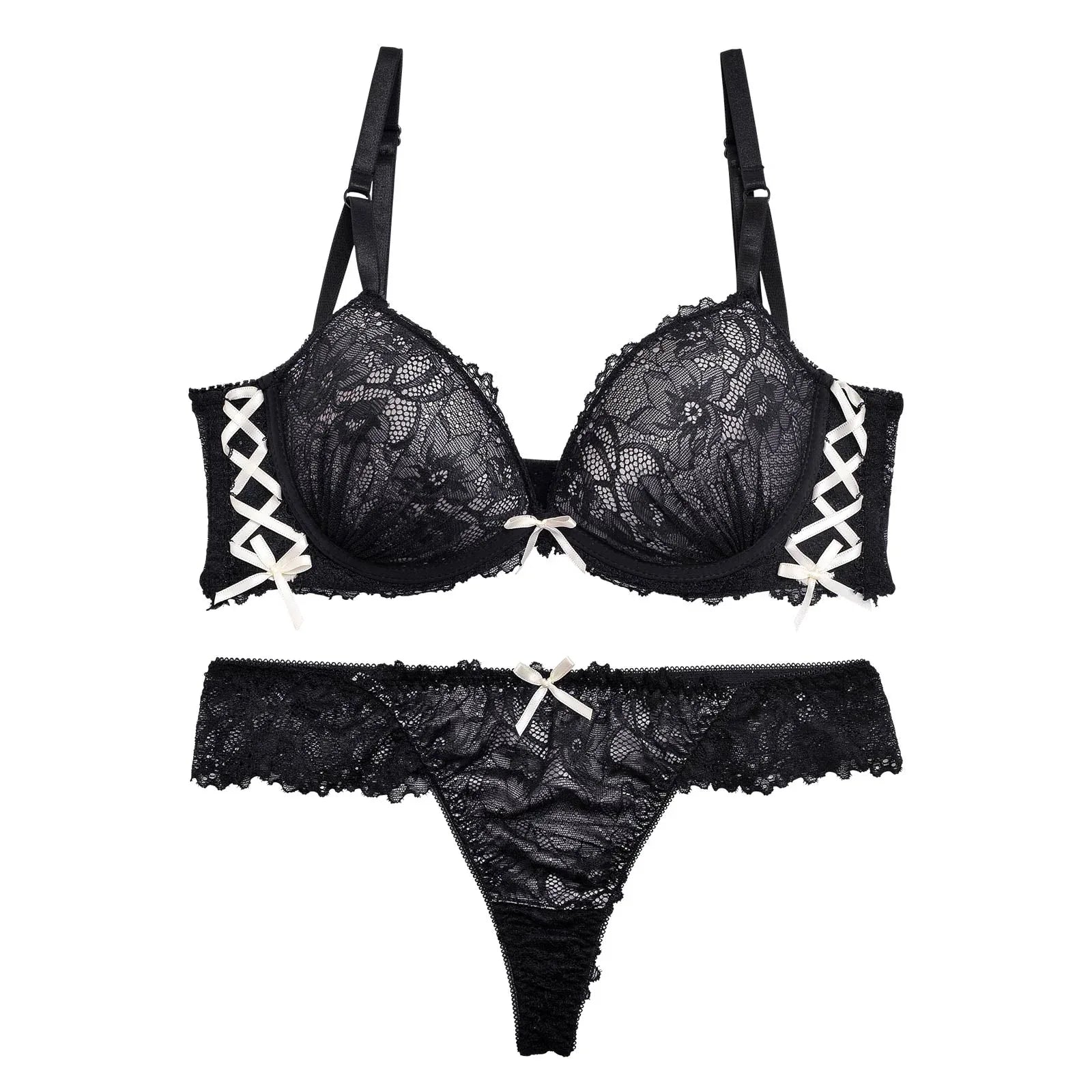 【三上悠亜着用】シャルムレースアップ育乳脇高ブラジャー&バック透けTバックショーツ - 【公式】247Lingerie