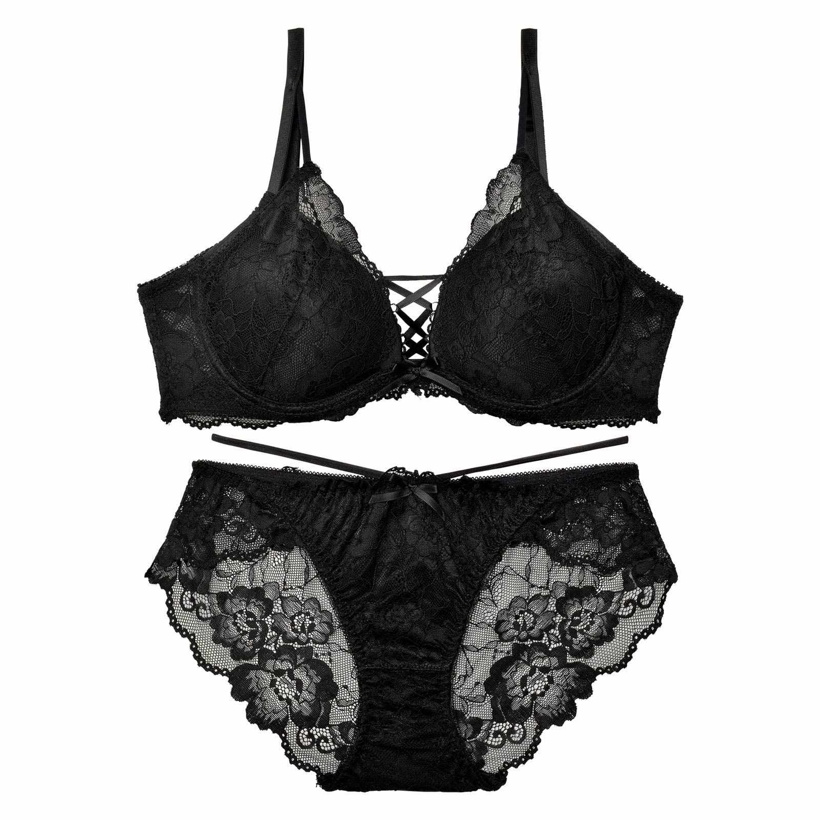 11/28再販!オールフラワーレースアップブラジャー&バック透けフルバックショーツ