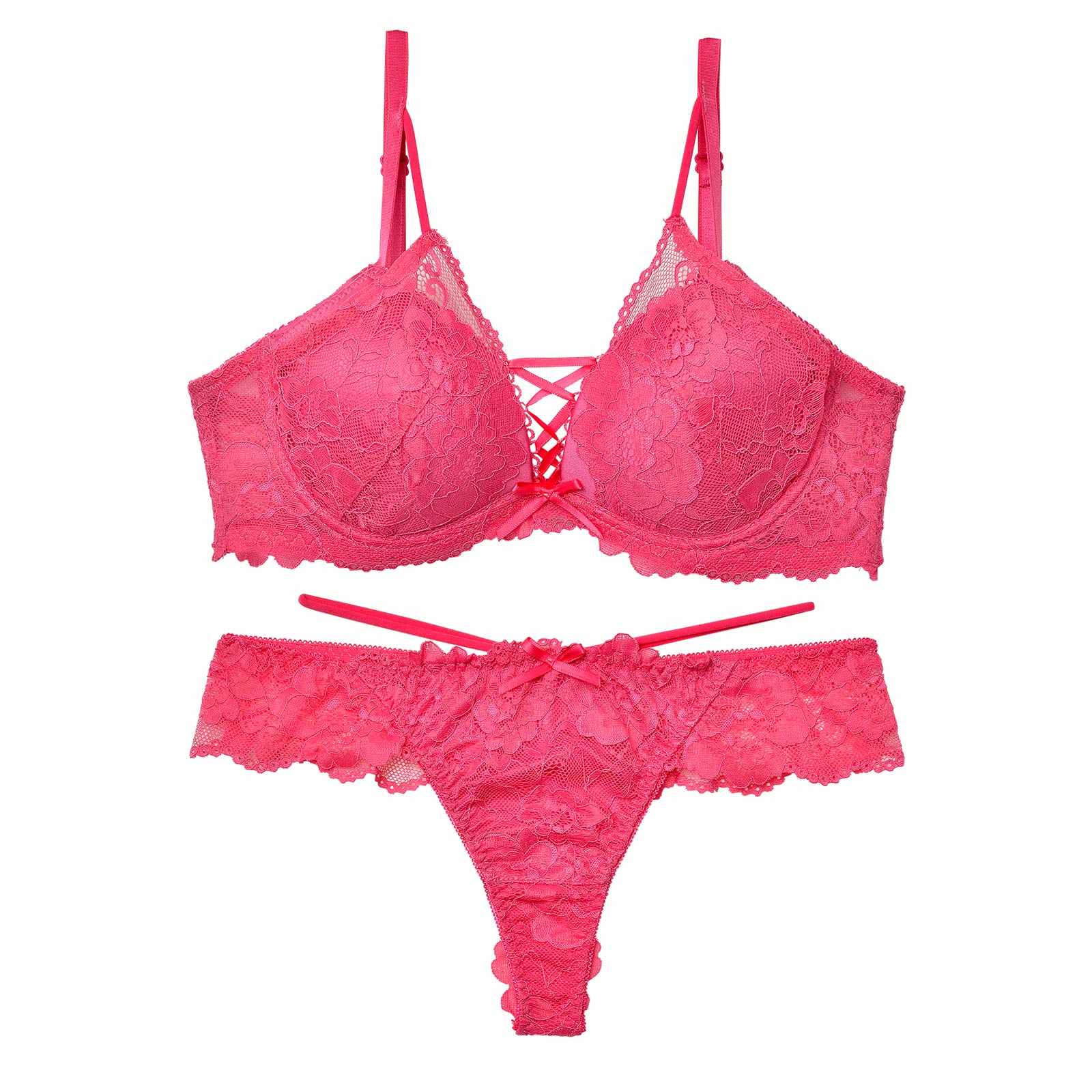 12/10再販!【EFサイズ】オールフラワーレースアップブラジャー&バック透けTバックショーツ