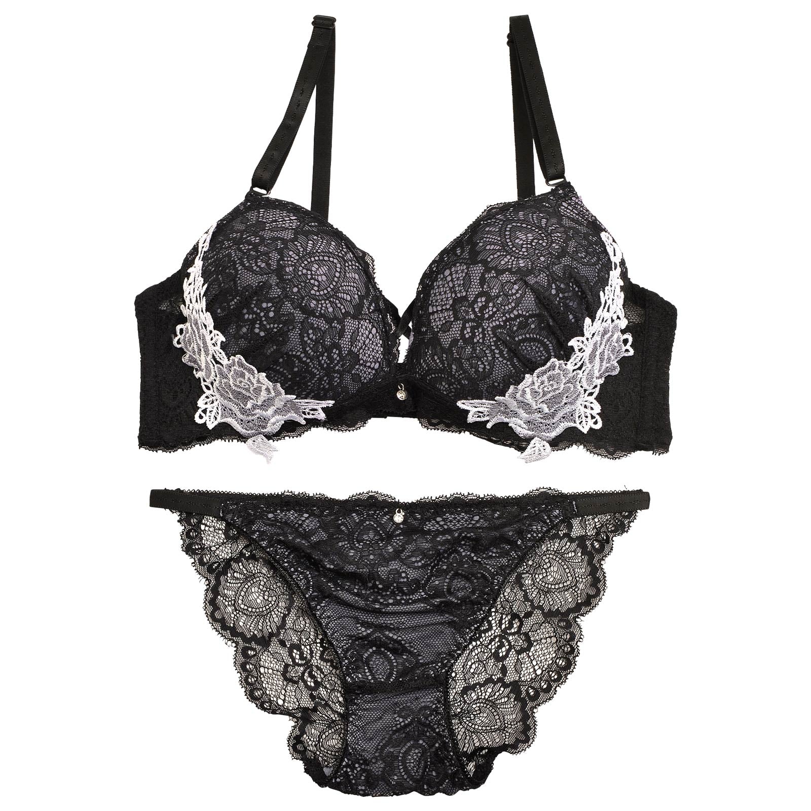 【三上悠亜着用】レーシィアンティークサイドローズ刺繍ブラジャー&バック透けフルバックショーツ