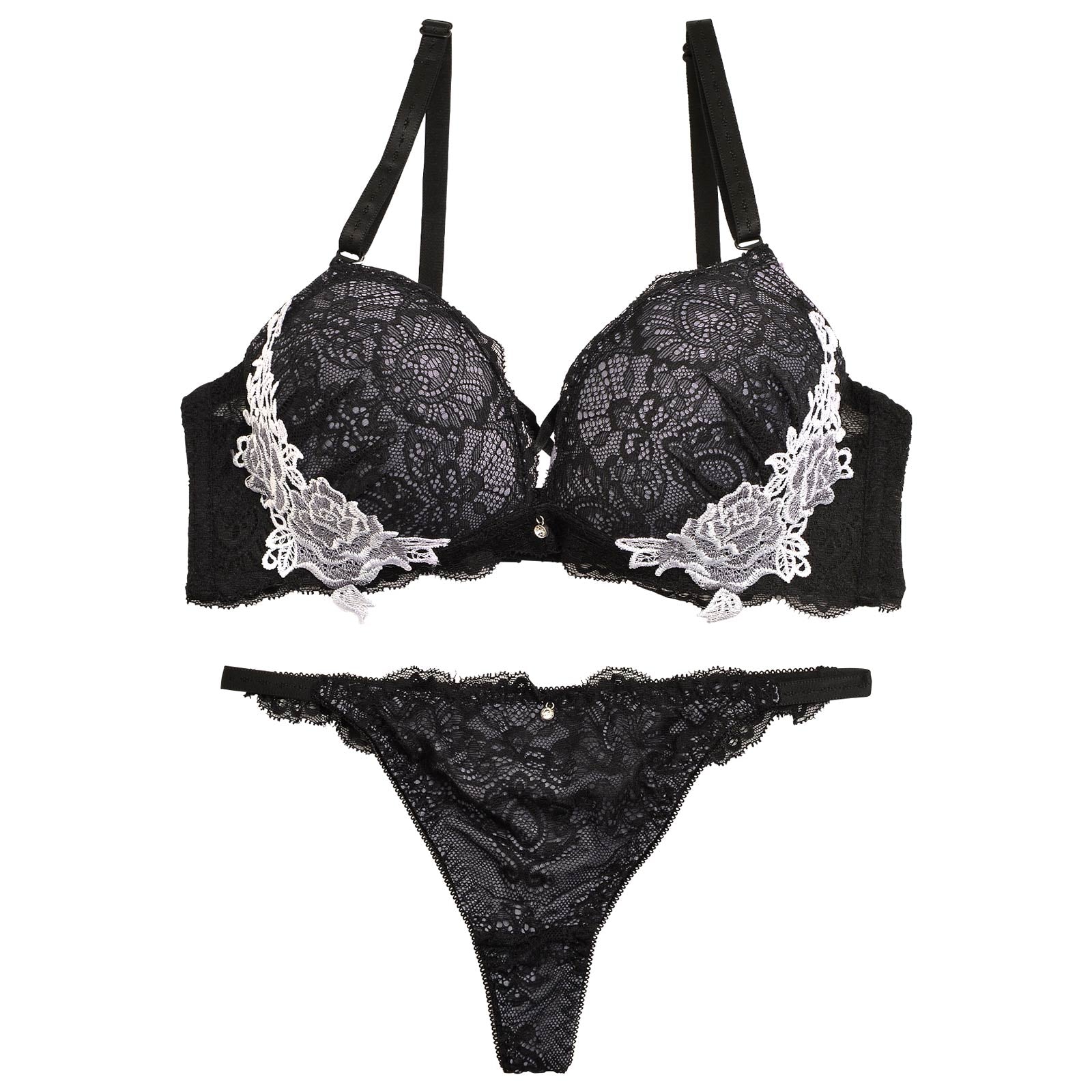 【三上悠亜着用】レーシィアンティークサイドローズ刺繍ブラジャー&バック透けTバックショーツ