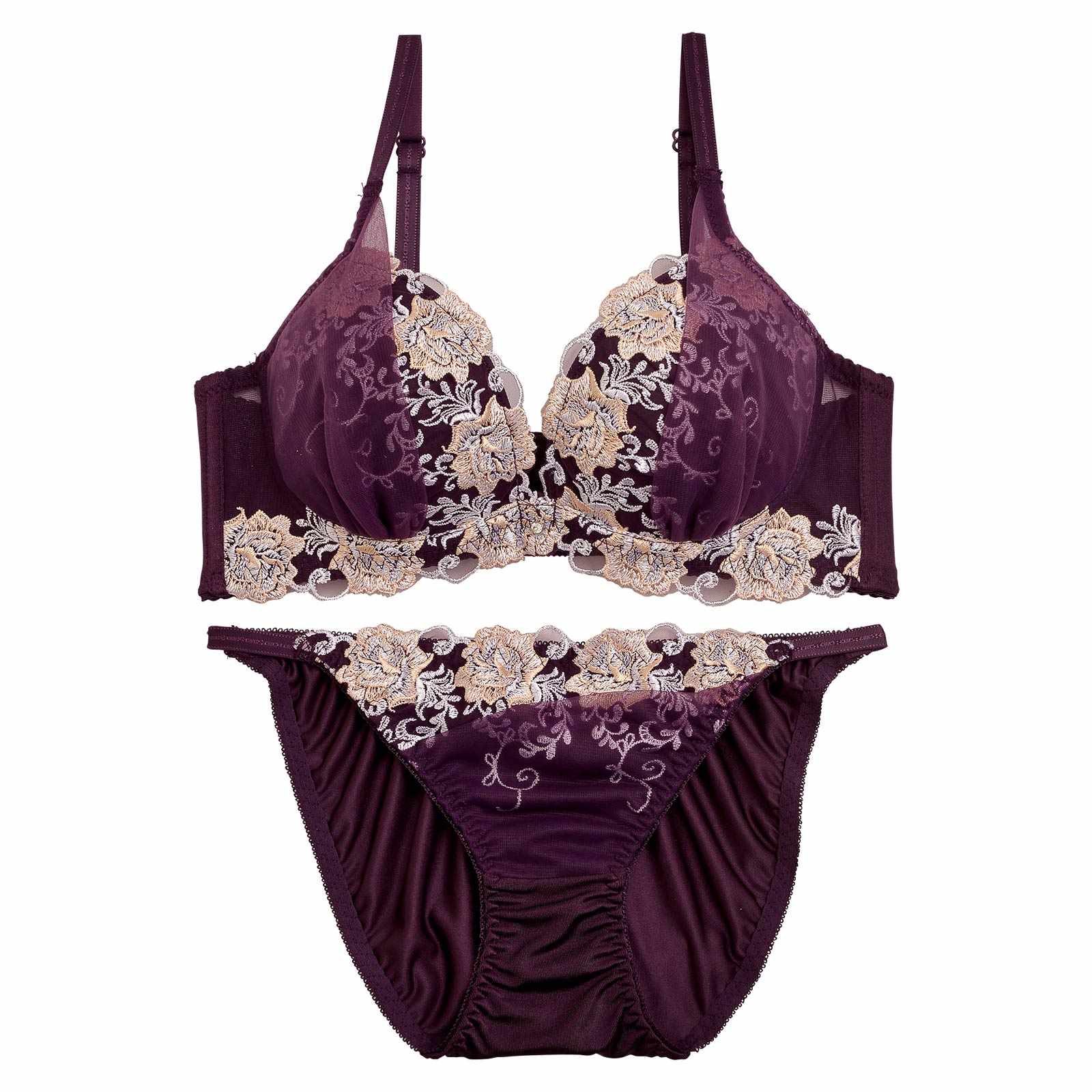 【三上悠亜着用】グロッシィフラワーエンブロイダリー育乳脇高ブラジャー&フルバックショーツ