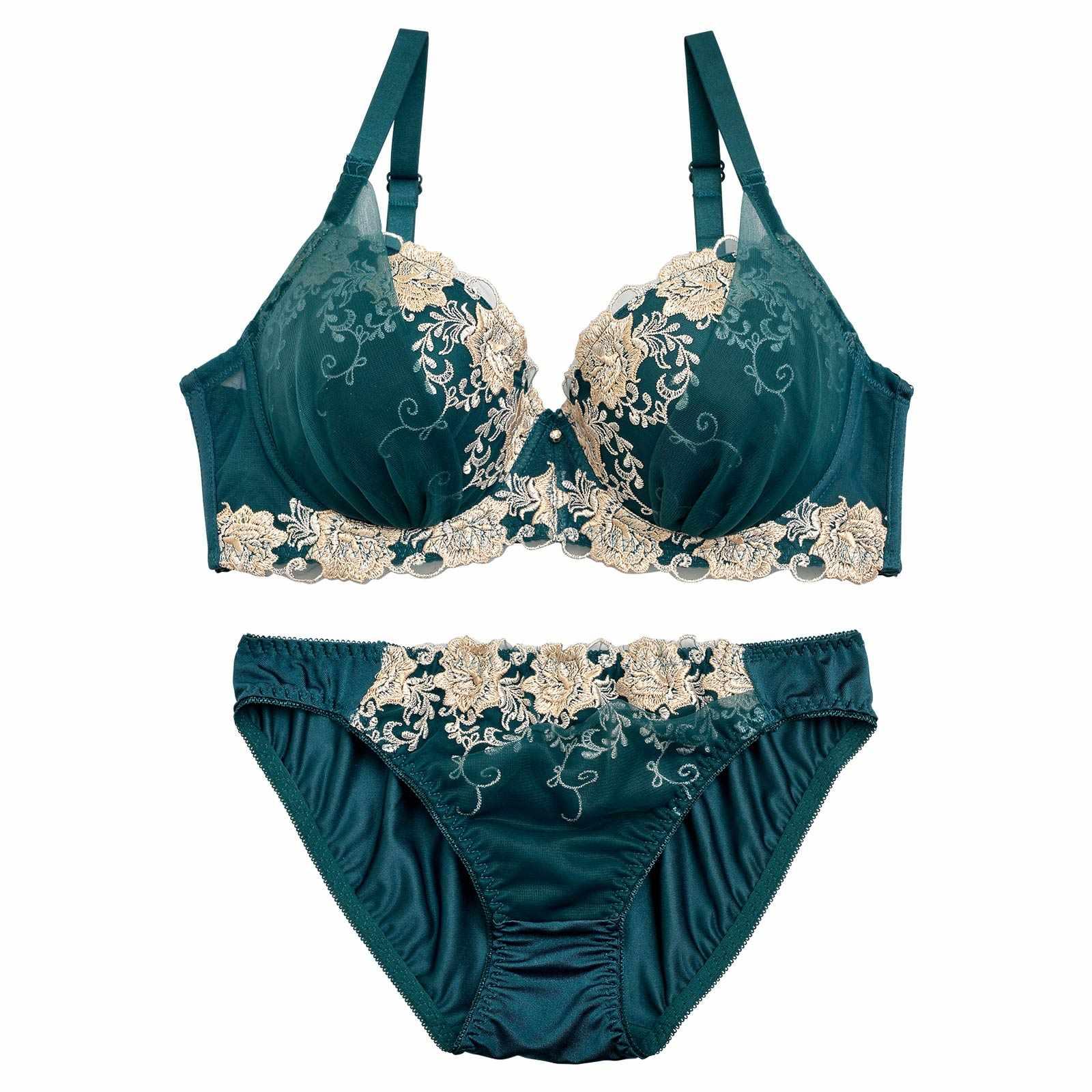 【EFサイズ】グロッシィフラワーエンブロイダリー育乳脇高ブラジャー&フルバックショーツ - 【公式】247Lingerie