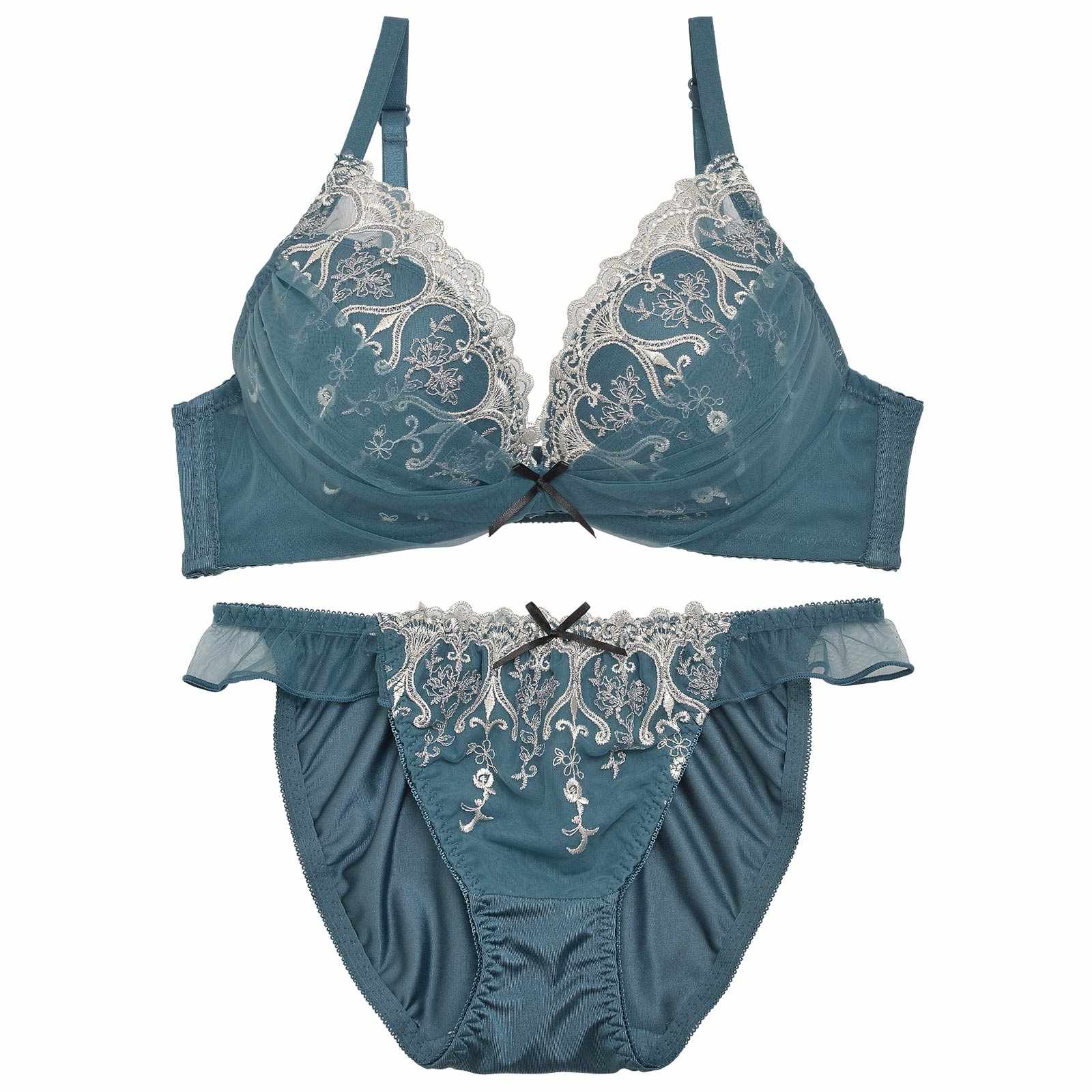 ダマスクチュールレースブラジャー&フルバックショーツ