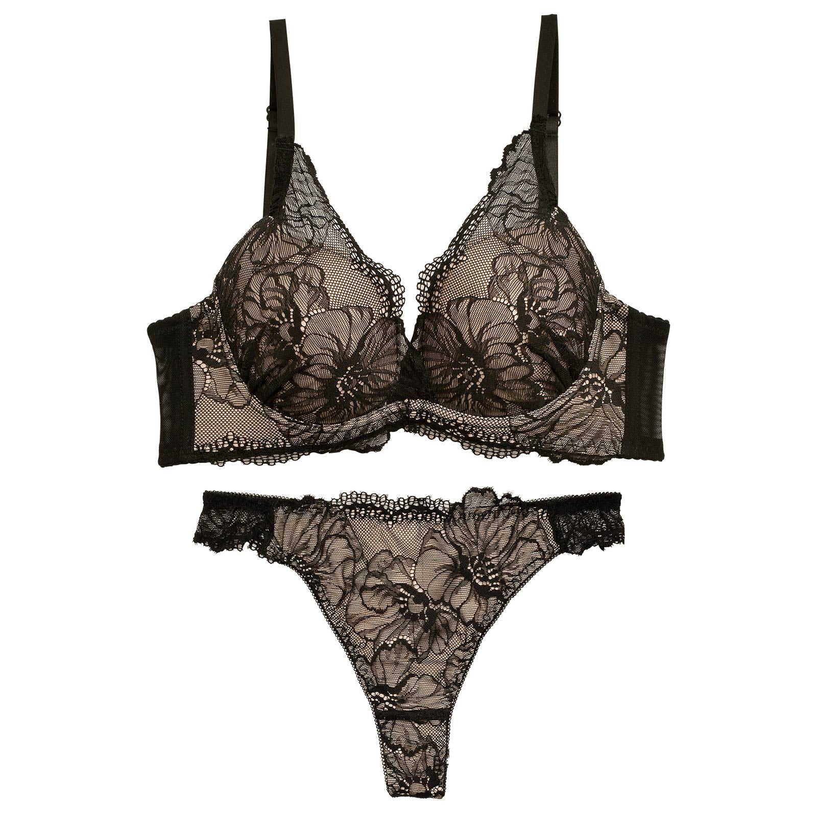1/22再販!【三上悠亜着用】ラグジュアリーフラワーレース育乳脇高ブラジャー&バック透けTバックショーツ