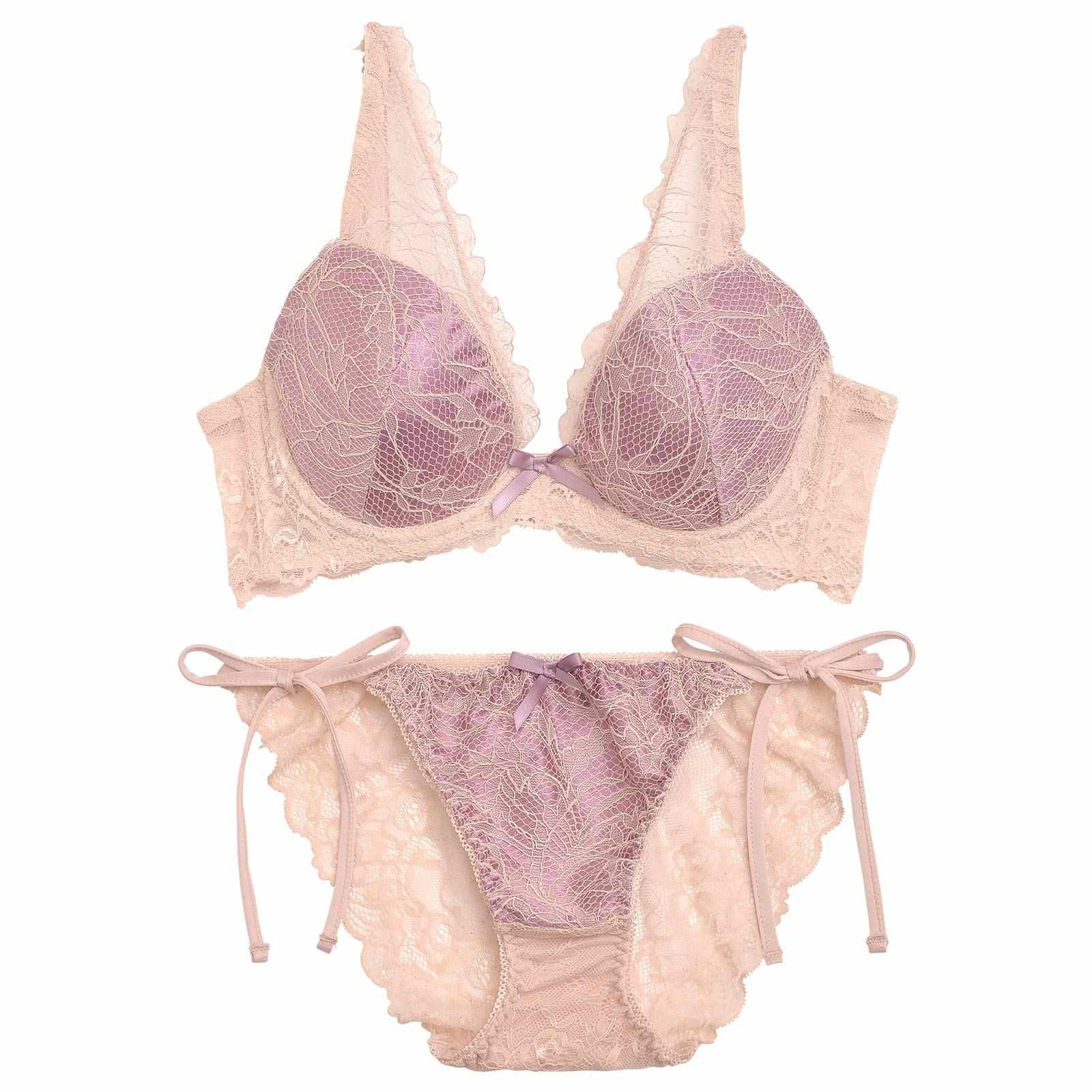 【三上悠亜着用】オールレースボタニカルフラワー育乳脇高ブラジャー&サイド紐バック透けフルバックショーツ