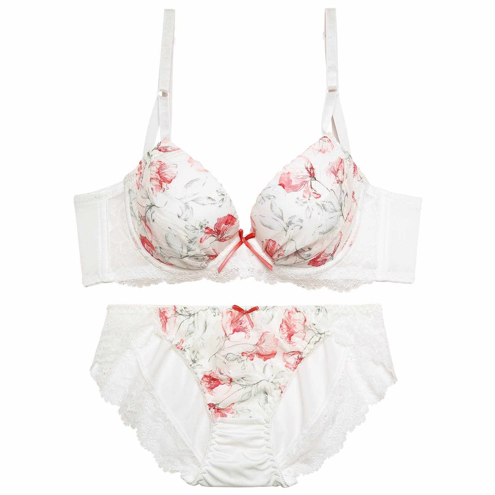 フェミニンフローラルシフォン育乳脇高ブラジャー&フルバックショーツ