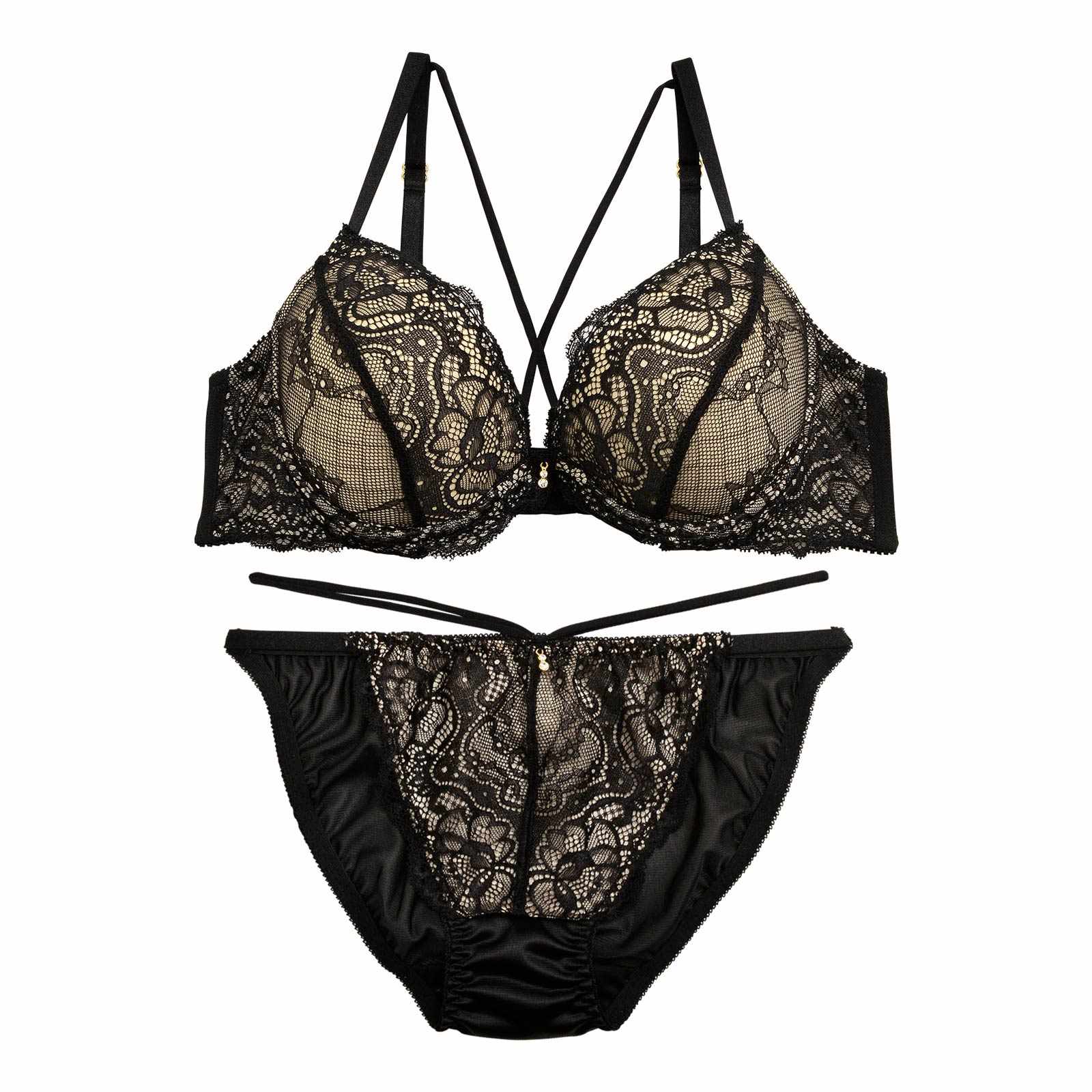 11/6再販!【三上悠亜着用】【ノンワイヤー】【3L4L5Lサイズ】レーシィクロスコードブラジャー&フルバックショーツ