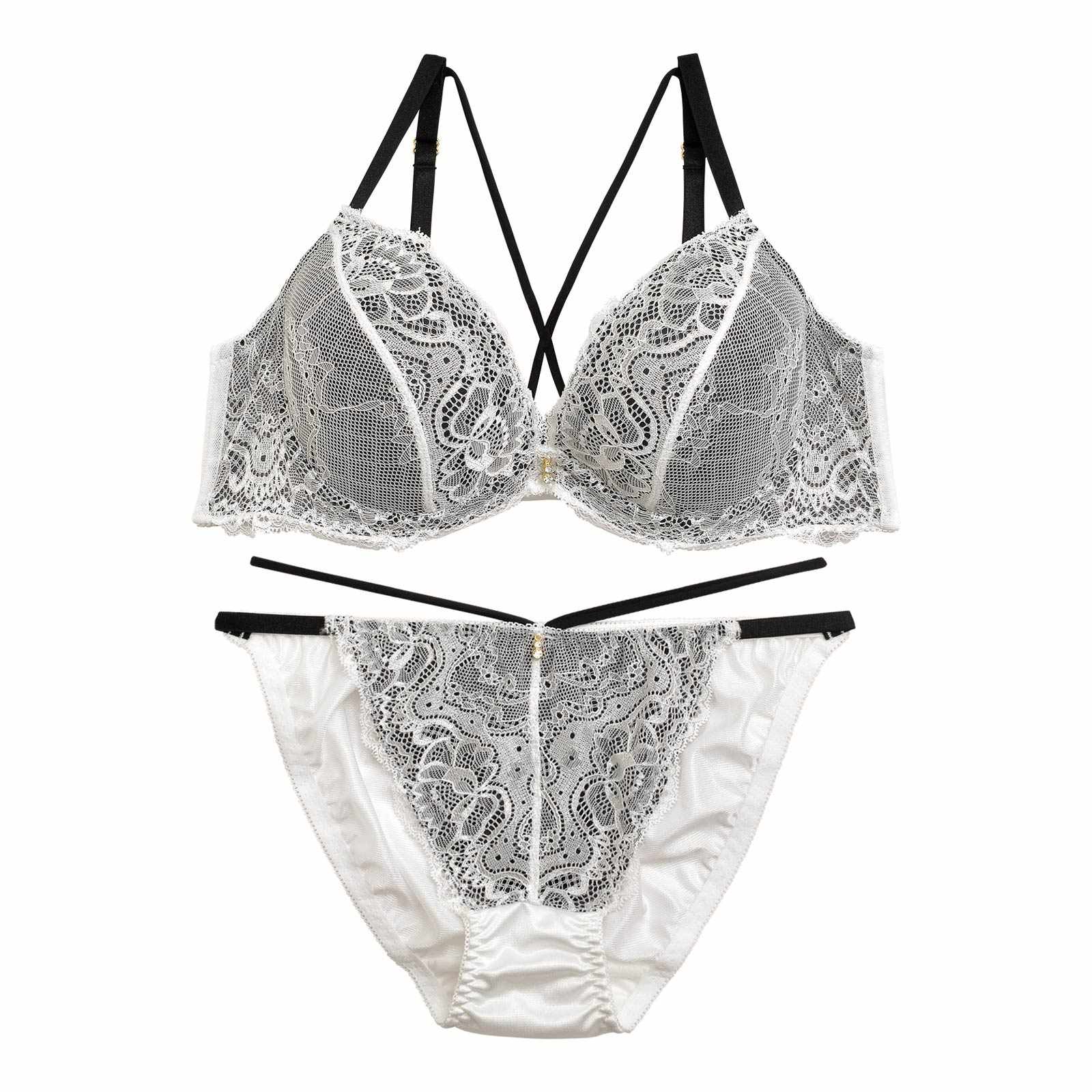 11/6再販!【三上悠亜着用】【ノンワイヤー】【3L4L5Lサイズ】レーシィクロスコードブラジャー&フルバックショーツ