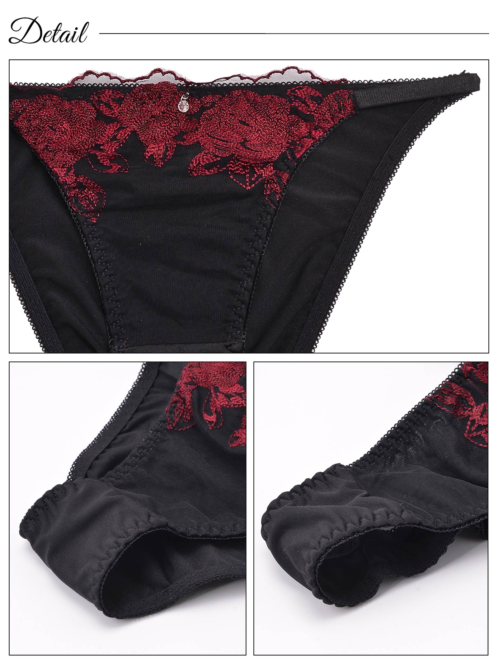 2/10新作!【3点セット】ディープローズエンブロイダリー育乳脇高ブラジャー&フルバック&Tバックショーツ