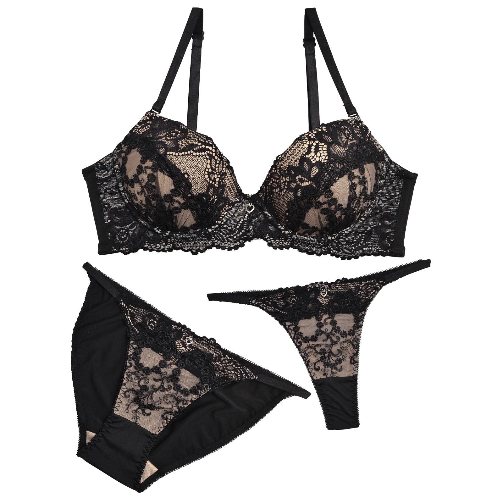 【三上悠亜着用】【3点セット】ロイヤルゴシックレース育乳脇高ブラジャー&フルバック&Tバックショーツ