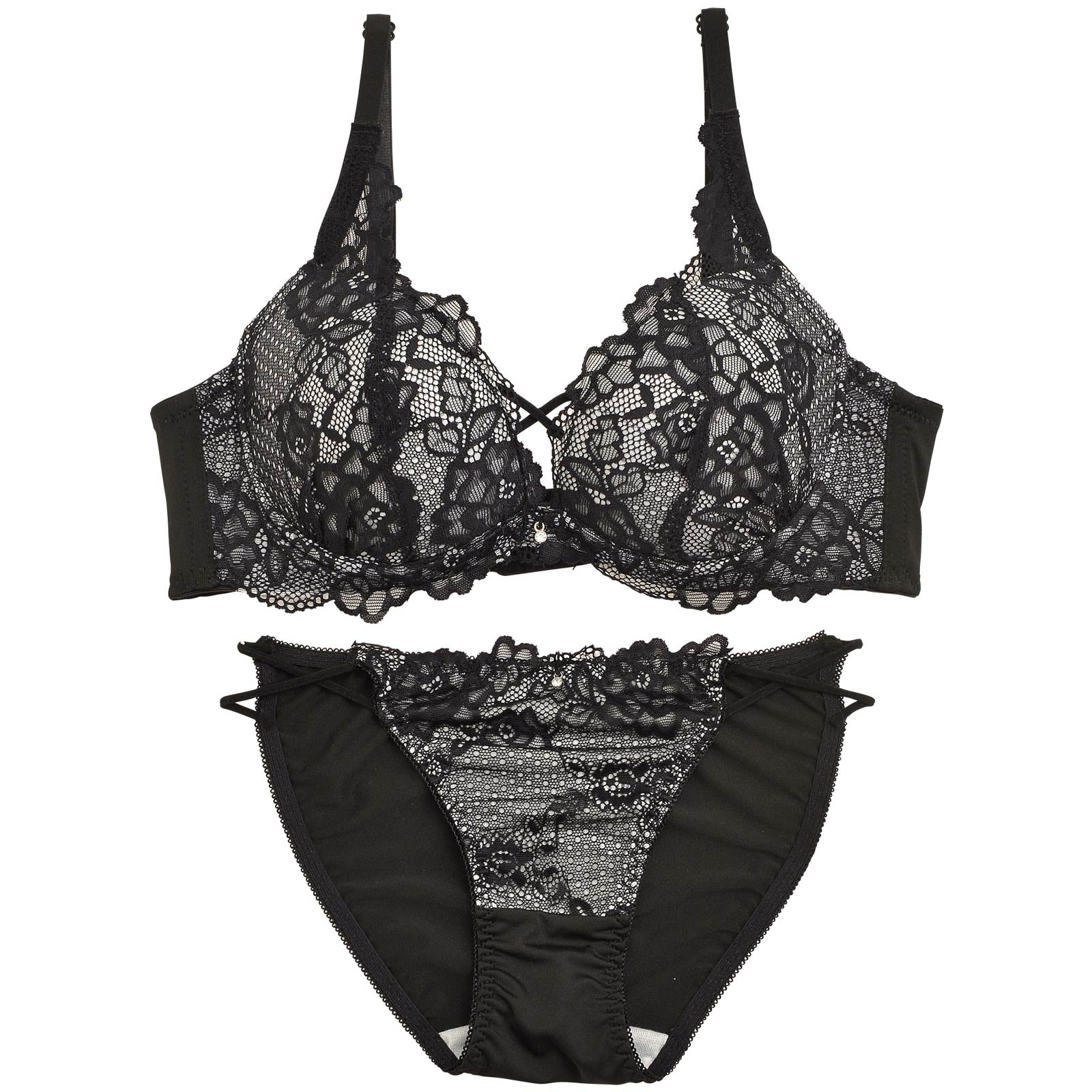 フローラルシアーレース育乳脇高ブラジャー&フルバックショーツ