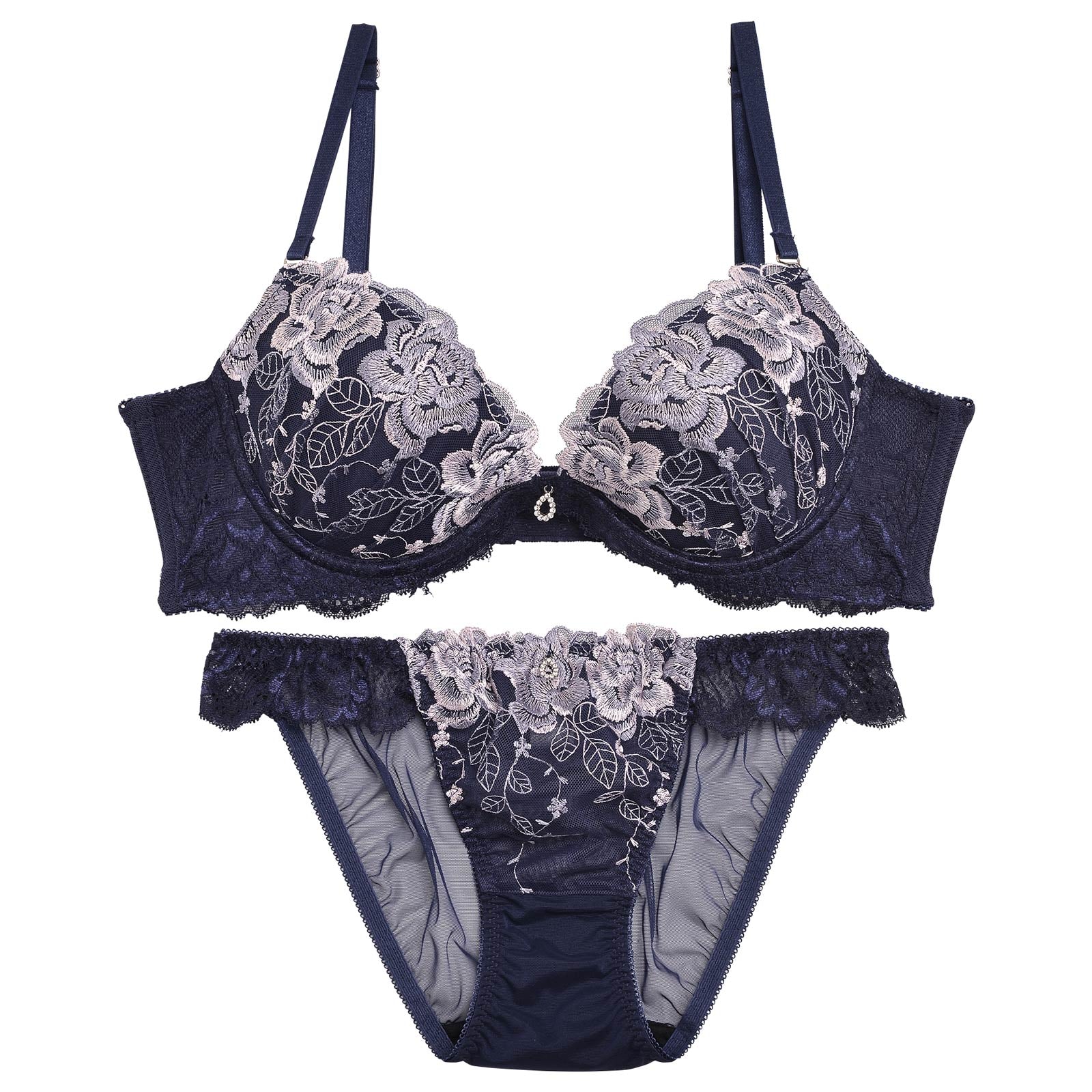 2/3再販!ロマンティックベルローズ育乳脇高ブラジャー&バック透けフルバックショーツ - 【公式】247Lingerie