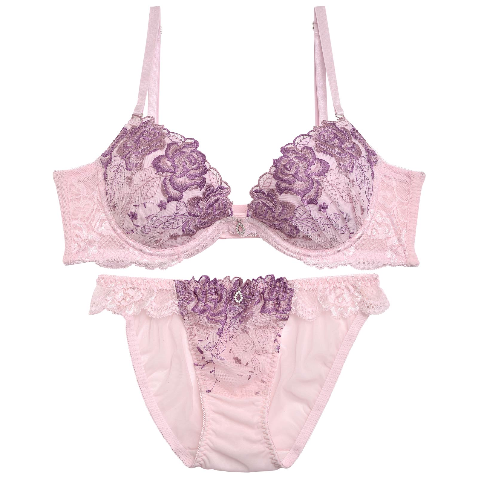 2/3再販!ロマンティックベルローズ育乳脇高ブラジャー&バック透けフルバックショーツ - 【公式】247Lingerie