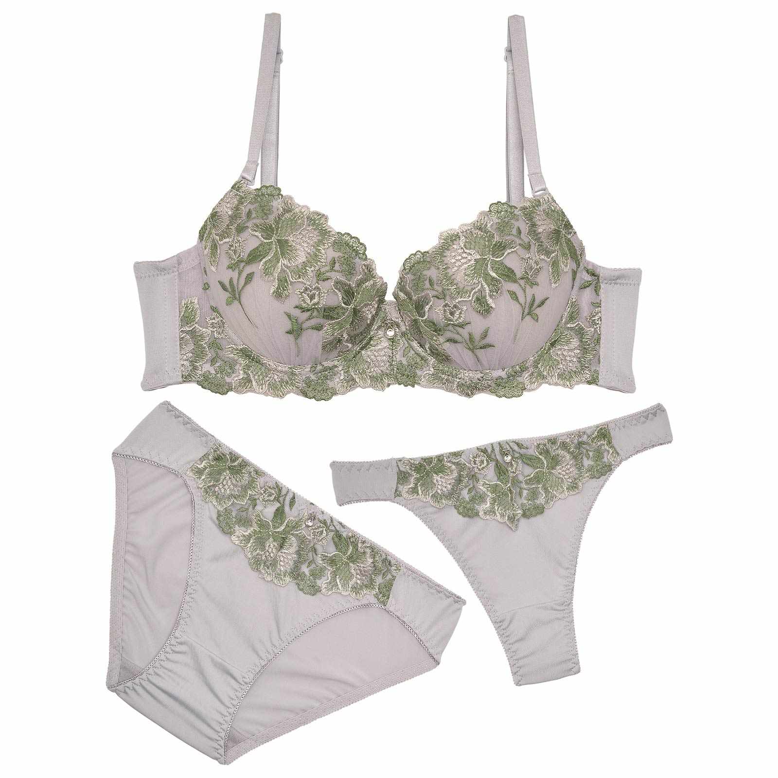 【3点セット】クラッシーブルーミングローズ育乳脇高ブラジャー&フルバック&Tバックショーツ