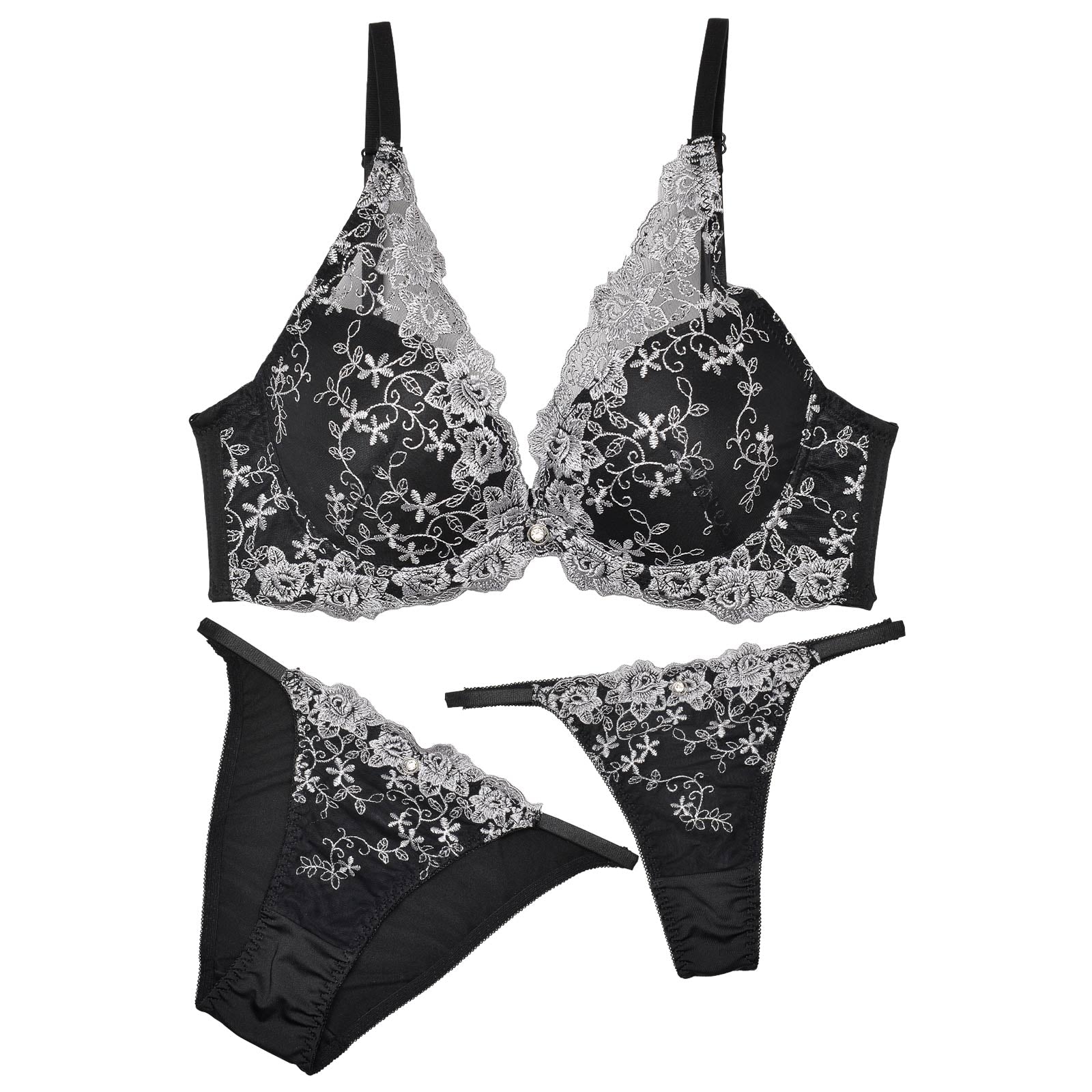 三上悠亜着用【3点セット】ビューティフルアイビーローズ育乳脇高ブラジャー&フルバック&Tバックショーツ