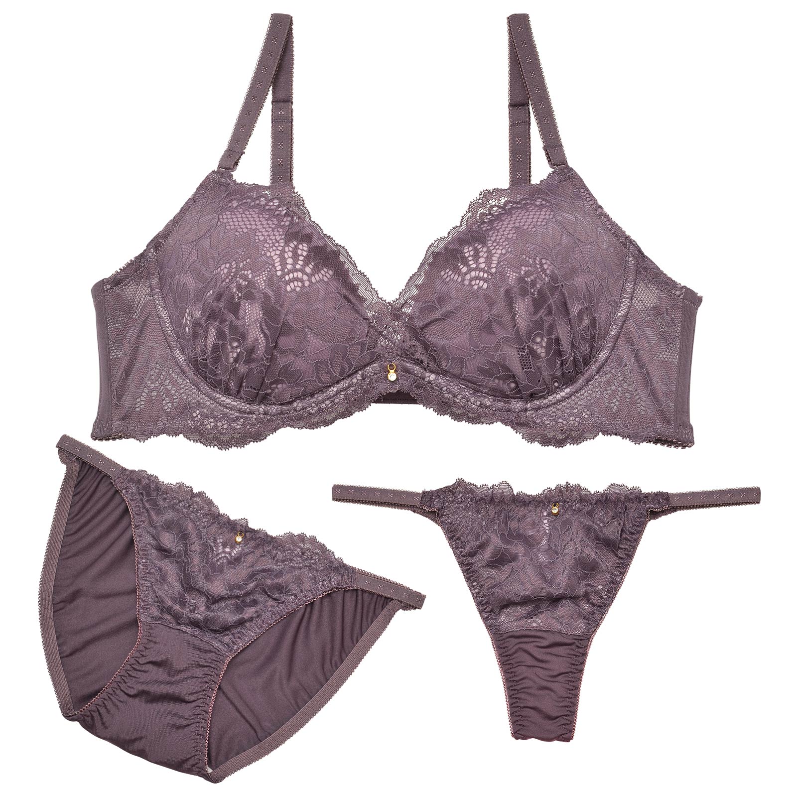 【3点セット】フェミニンカシュクールレースブラジャー&フルバック&Tバックショーツ