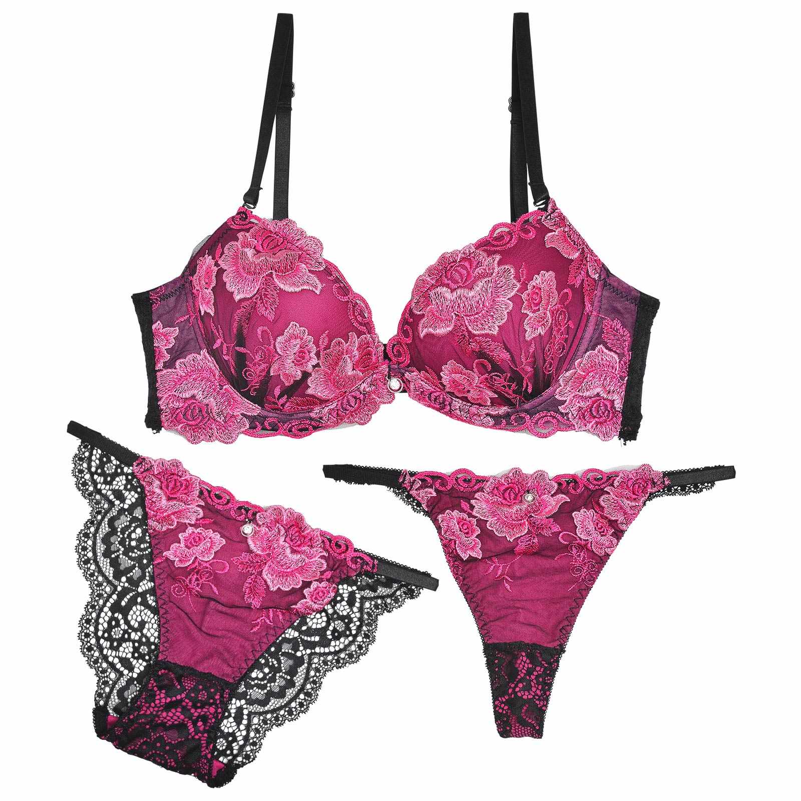 【三上悠亜着用】【3点セット】【GHIサイズ】ディープマーベラスローズ育乳脇高ブラジャー&バック透けフルバック&Tバックショーツ