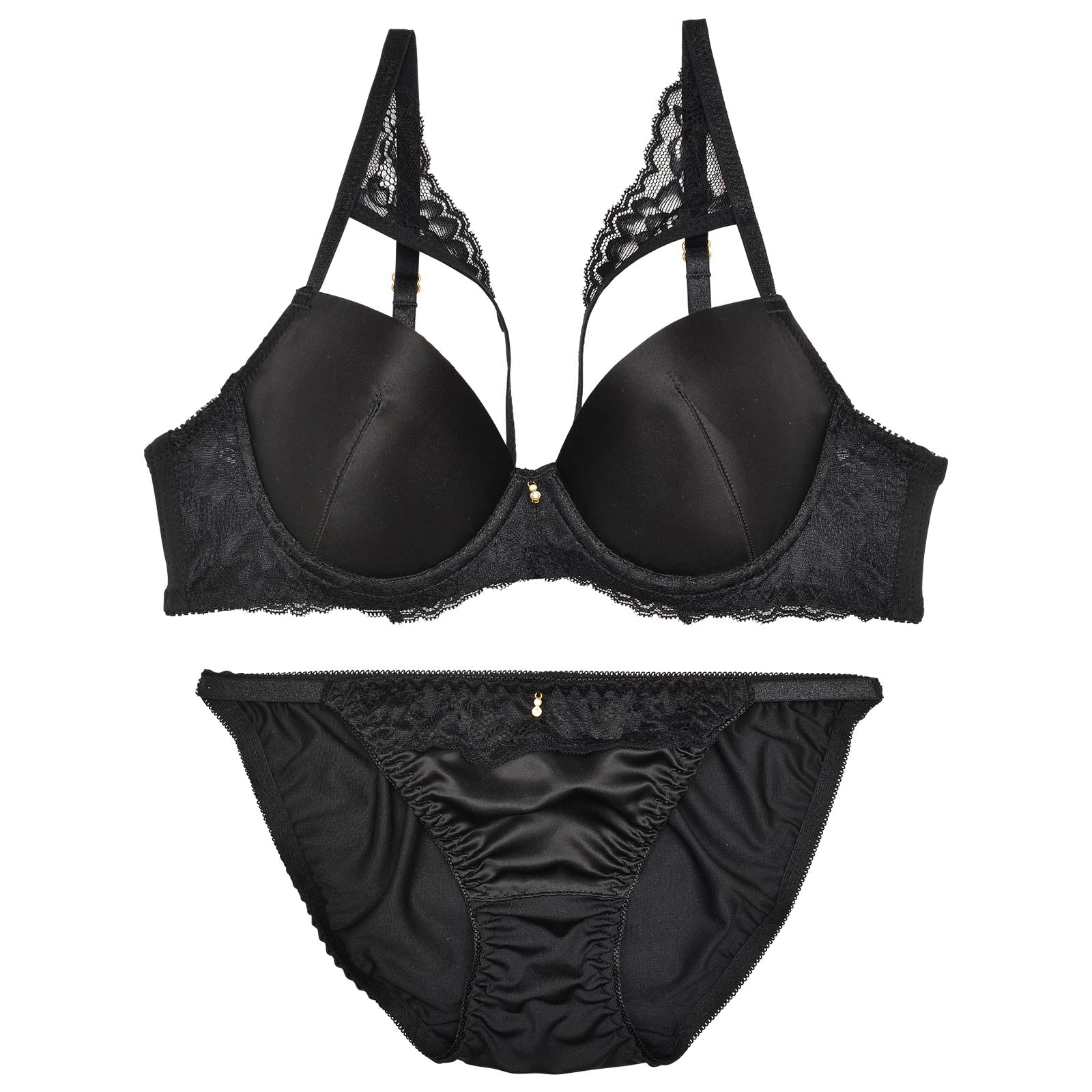 マットサテンレーシィコードブラジャー&フルバックショーツ