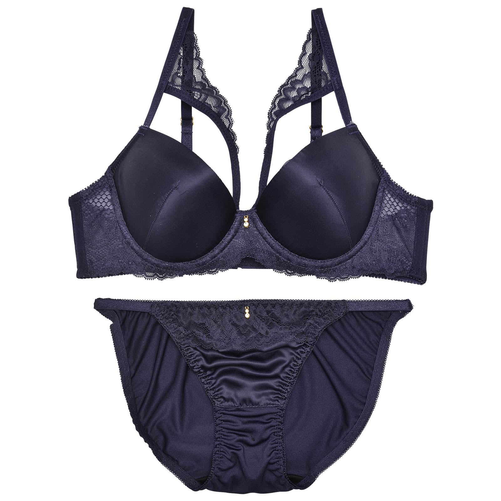 マットサテンレーシィコードブラジャー&フルバックショーツ