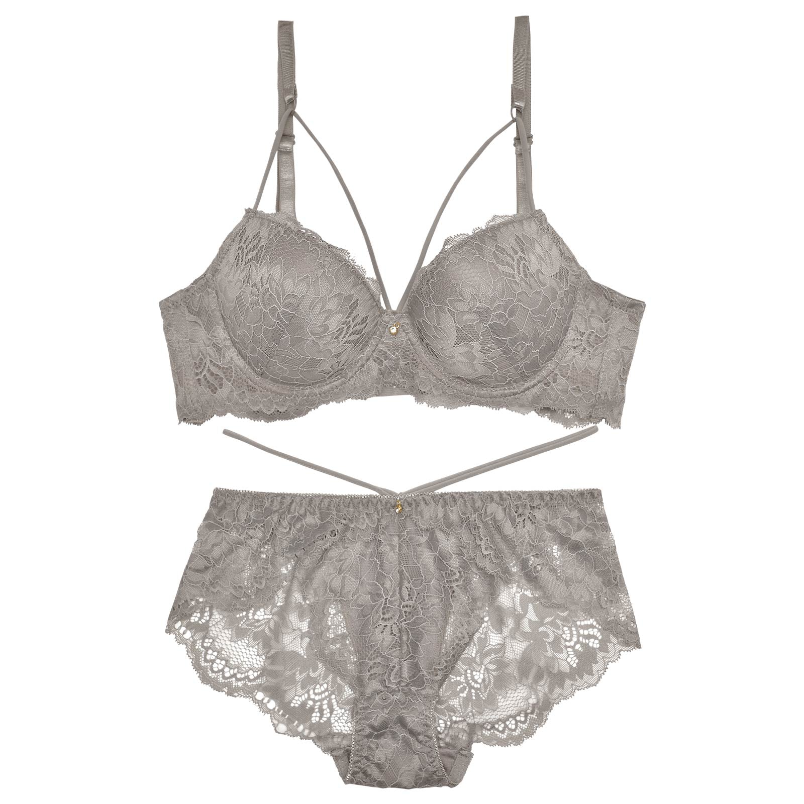 グレイッシュレースコード育乳脇高ブラジャー&バック透けフルバックショーツ