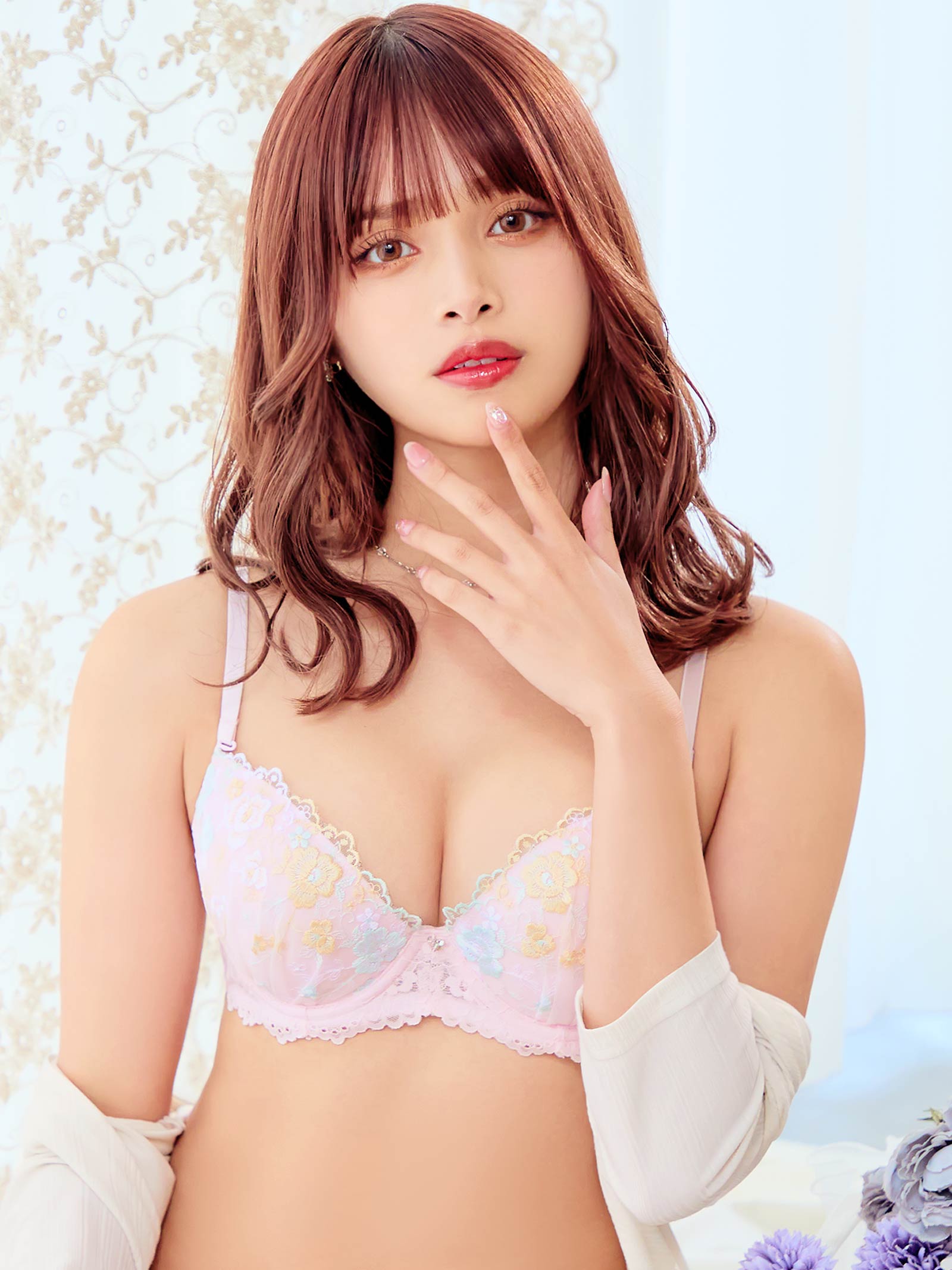 2/21新作!ミルキーペールフラワーブラジャー&フルバックショーツ