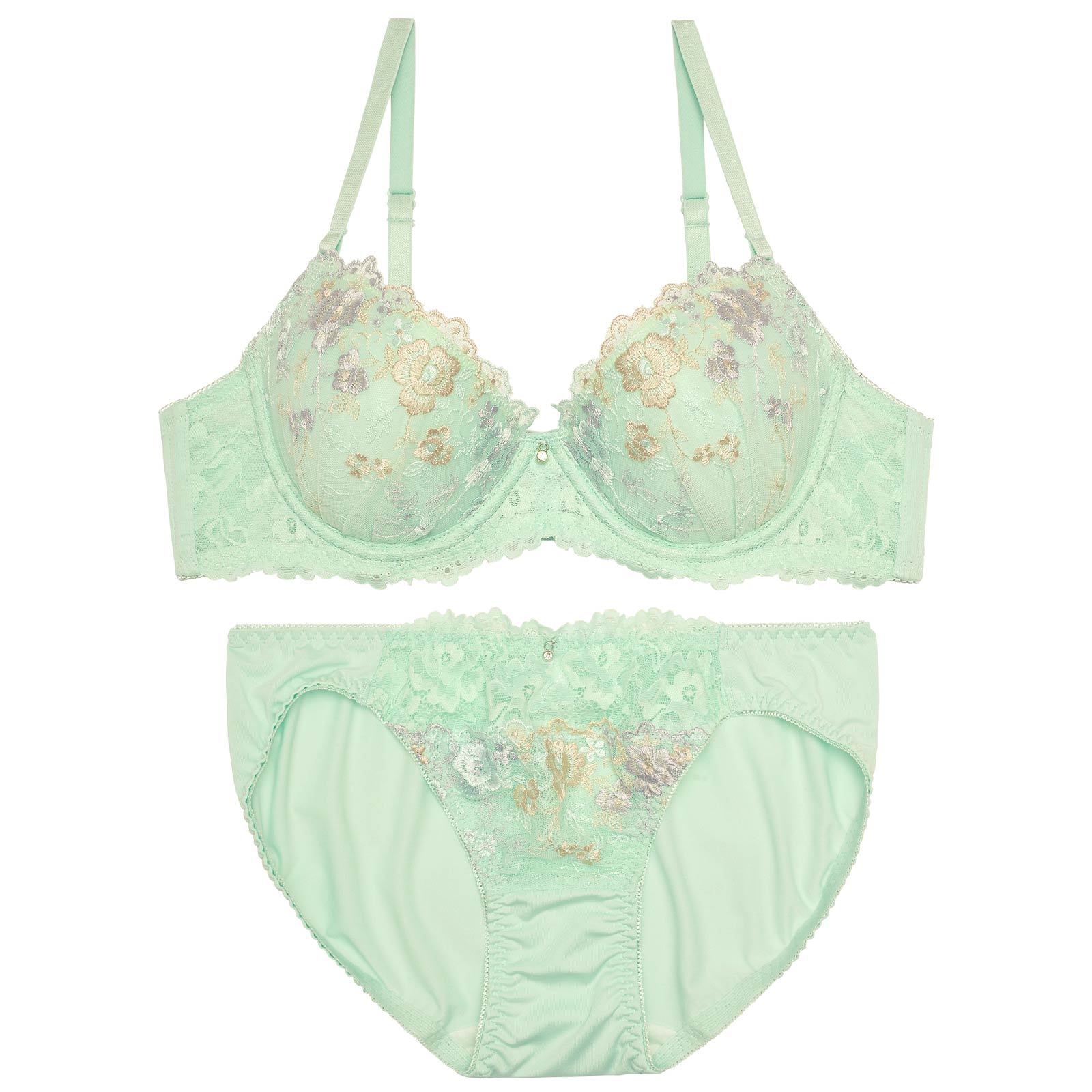 ミルキーペールフラワーブラジャー&フルバックショーツ