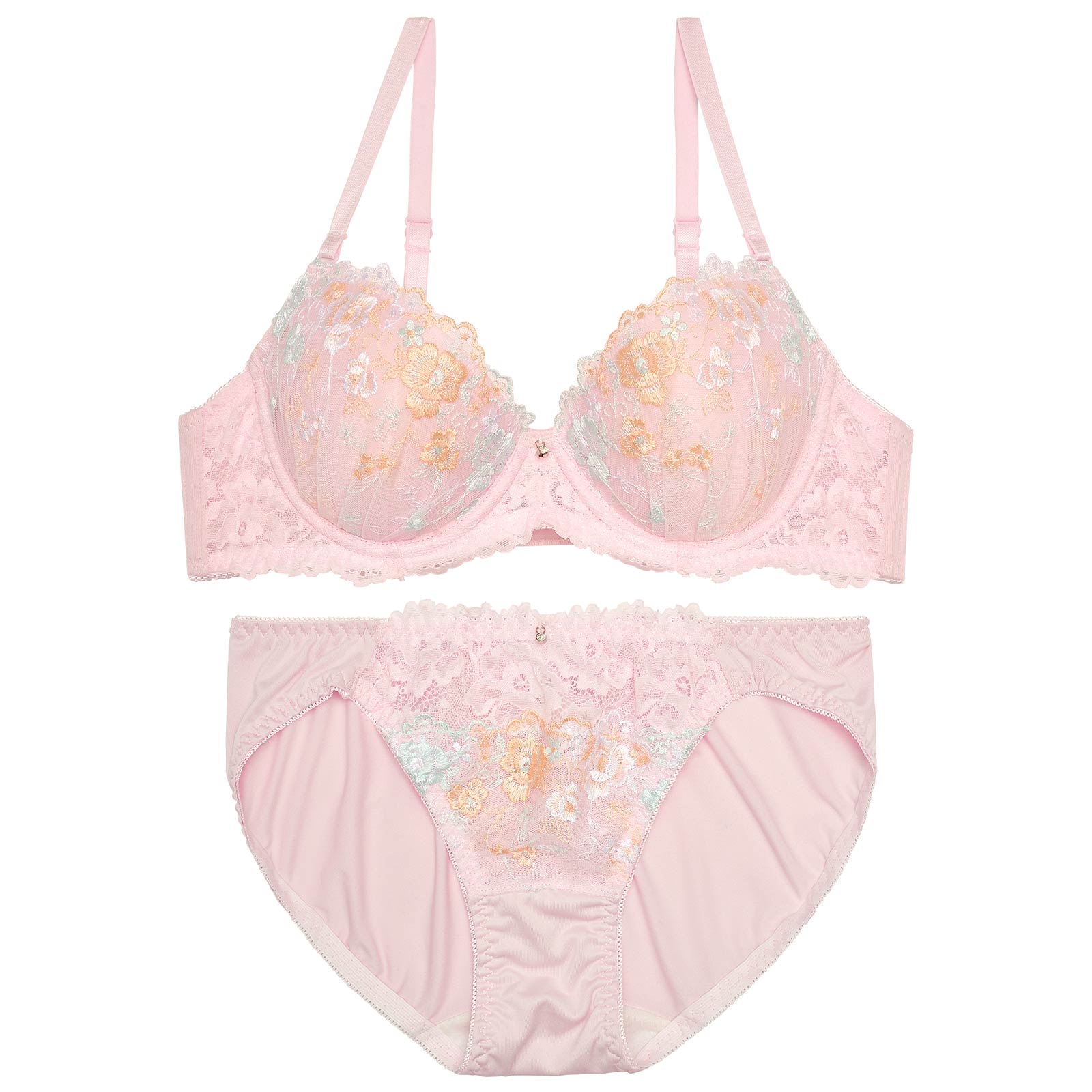 ミルキーペールフラワーブラジャー&フルバックショーツ