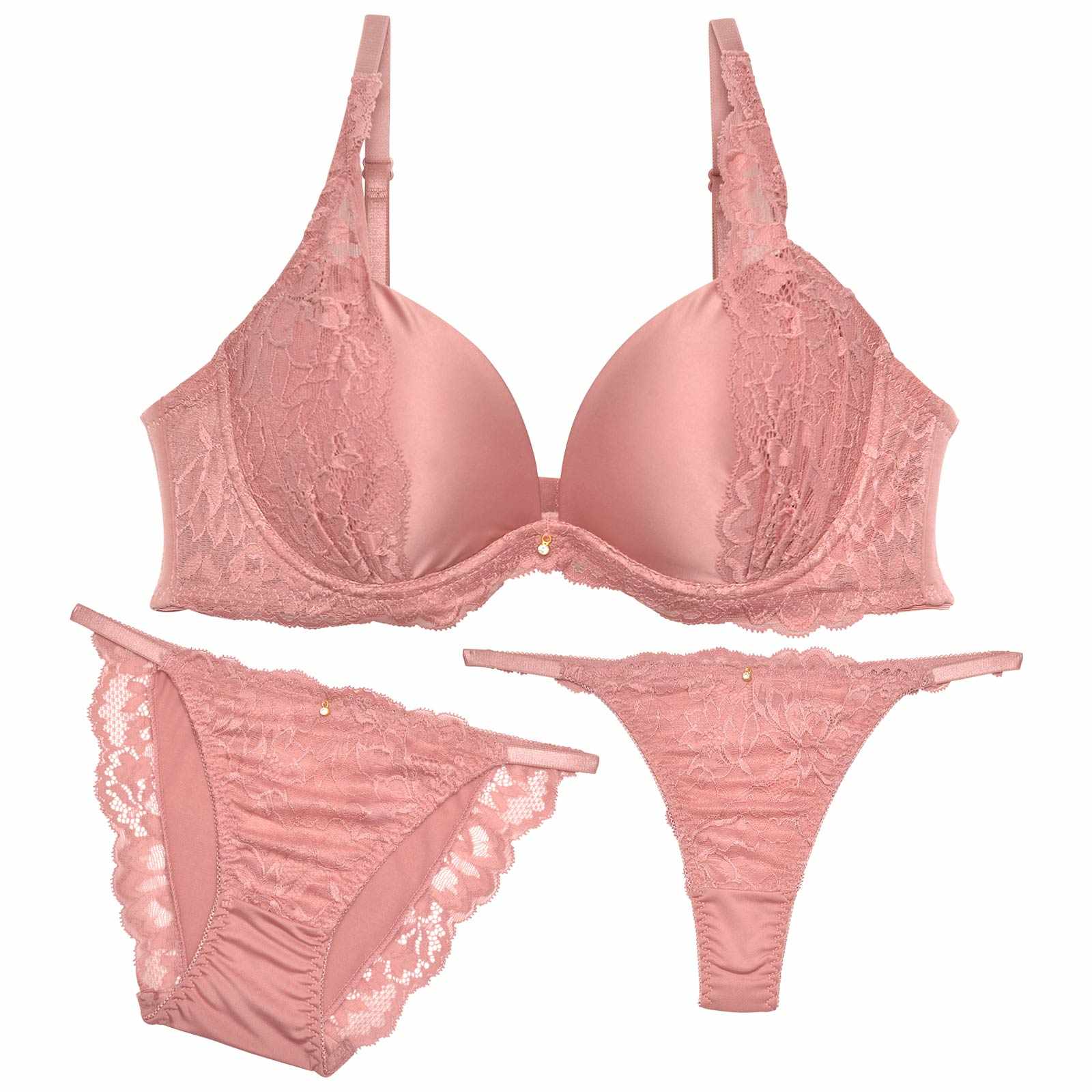 【3点セット】レーシィマットサテン育乳脇高ブラジャー&フルバック&Tバックショーツ